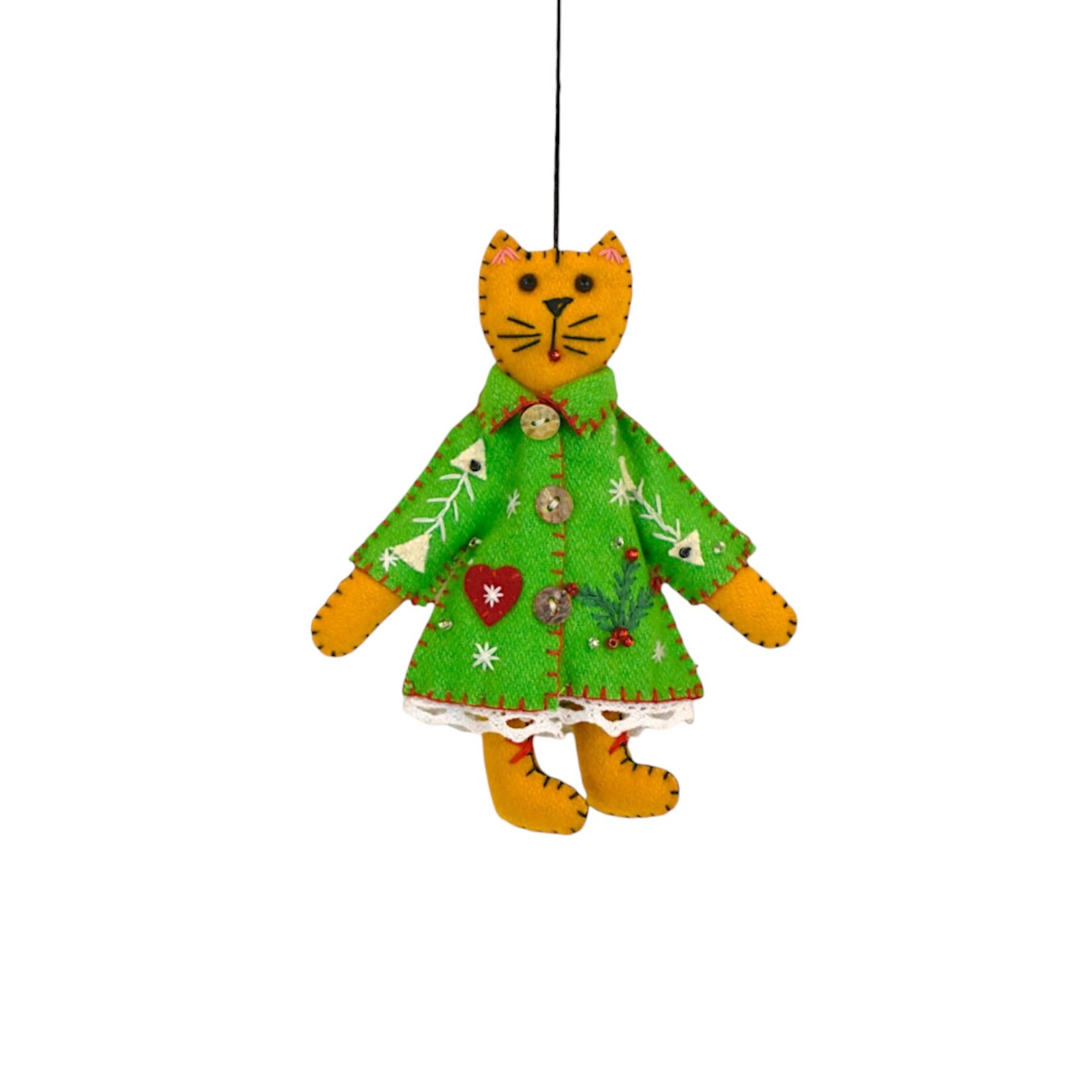 Stitch By Stitch Orange Cat with Green Jacket Ornament