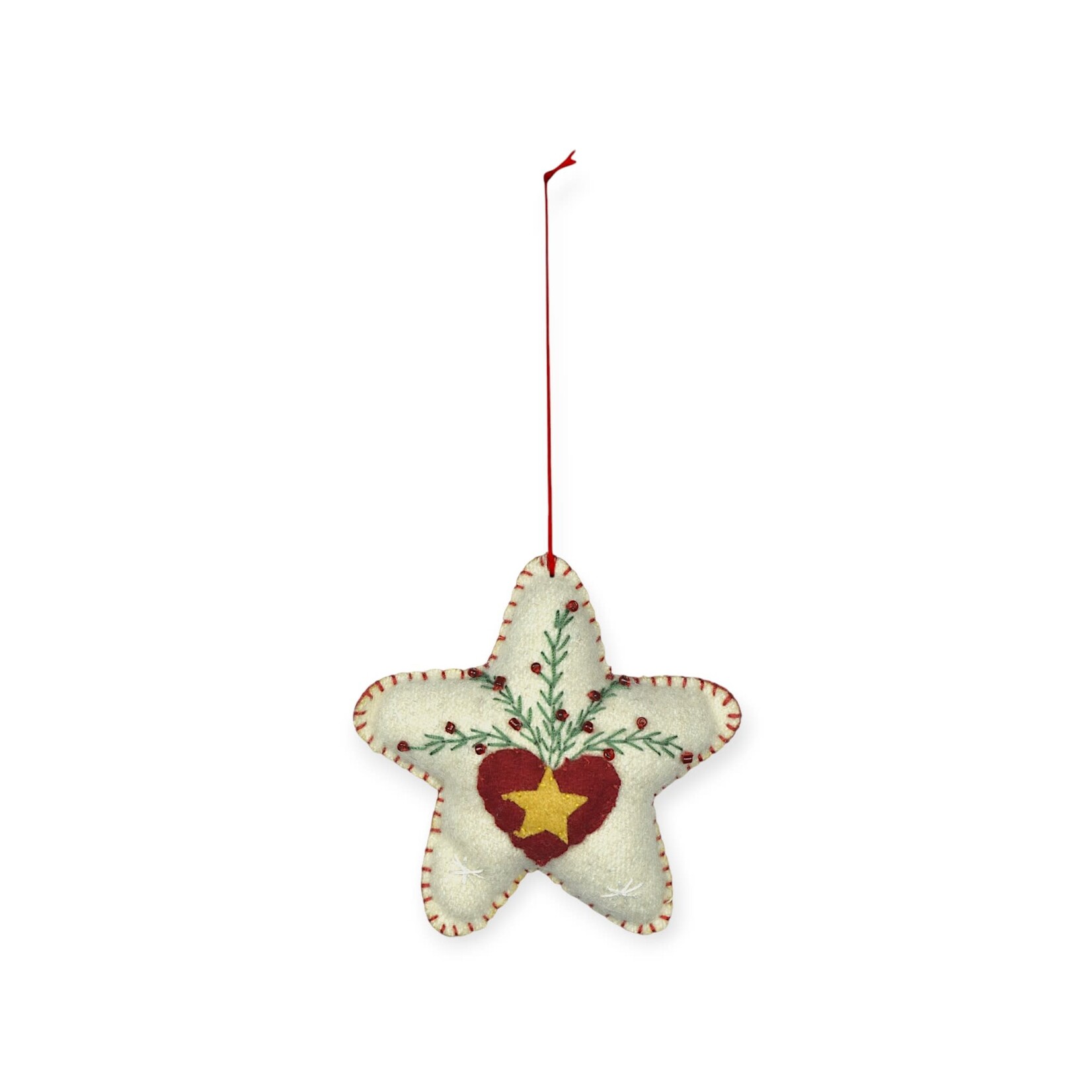 Stitch By Stitch White Star with Red Heart Ornament