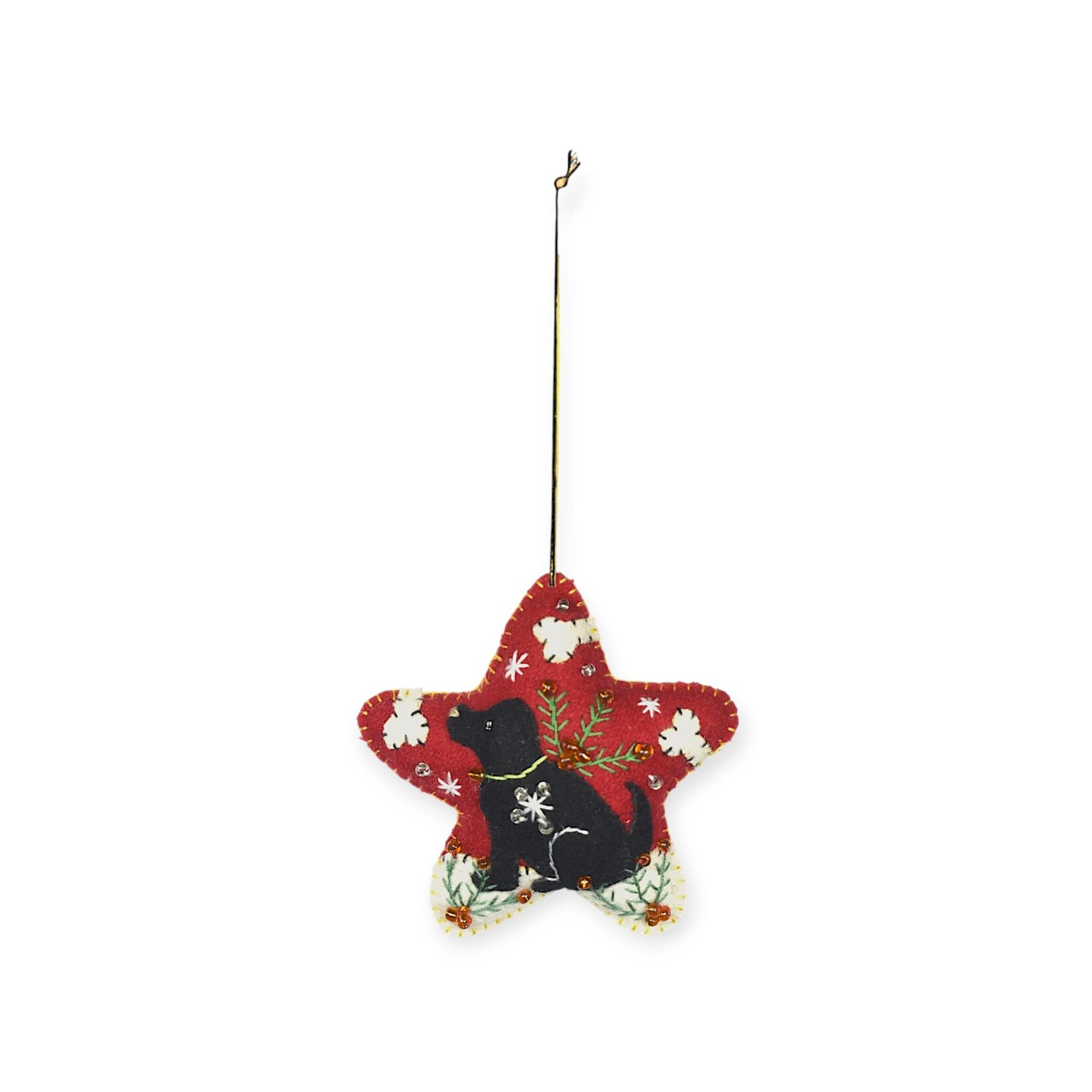 Stitch By Stitch Red Star with Black Dog & Bones Ornament