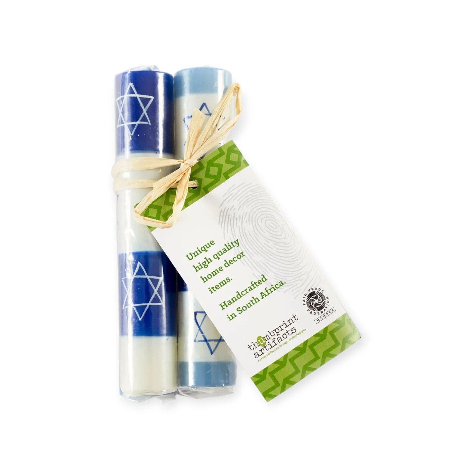 Thumbprint Artifacts Painted Shabbat Star of David Candles