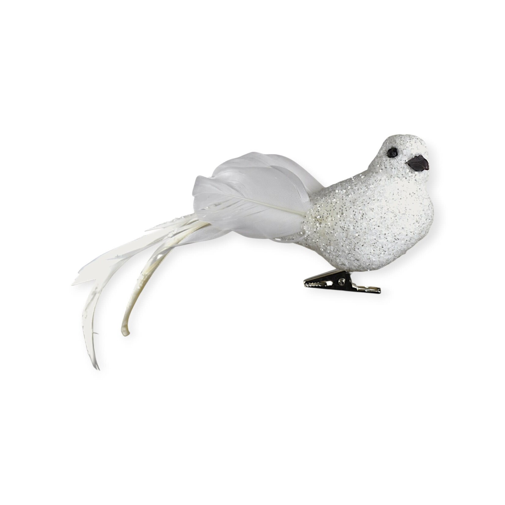 Option 2 Glitter Birds Clip-On Ornament White & Silver