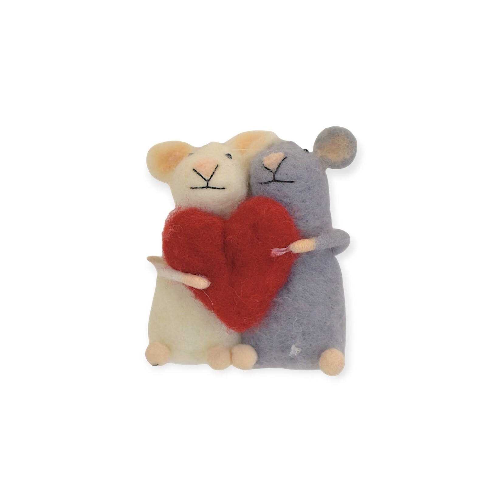 Creative Co-Op Felted Mouse Couple with Heart Ornament