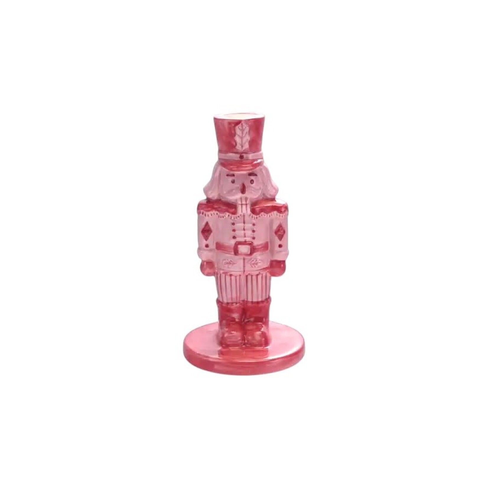 Creative Co-Op Stone Nutcracker Candle Holder Pink & Red