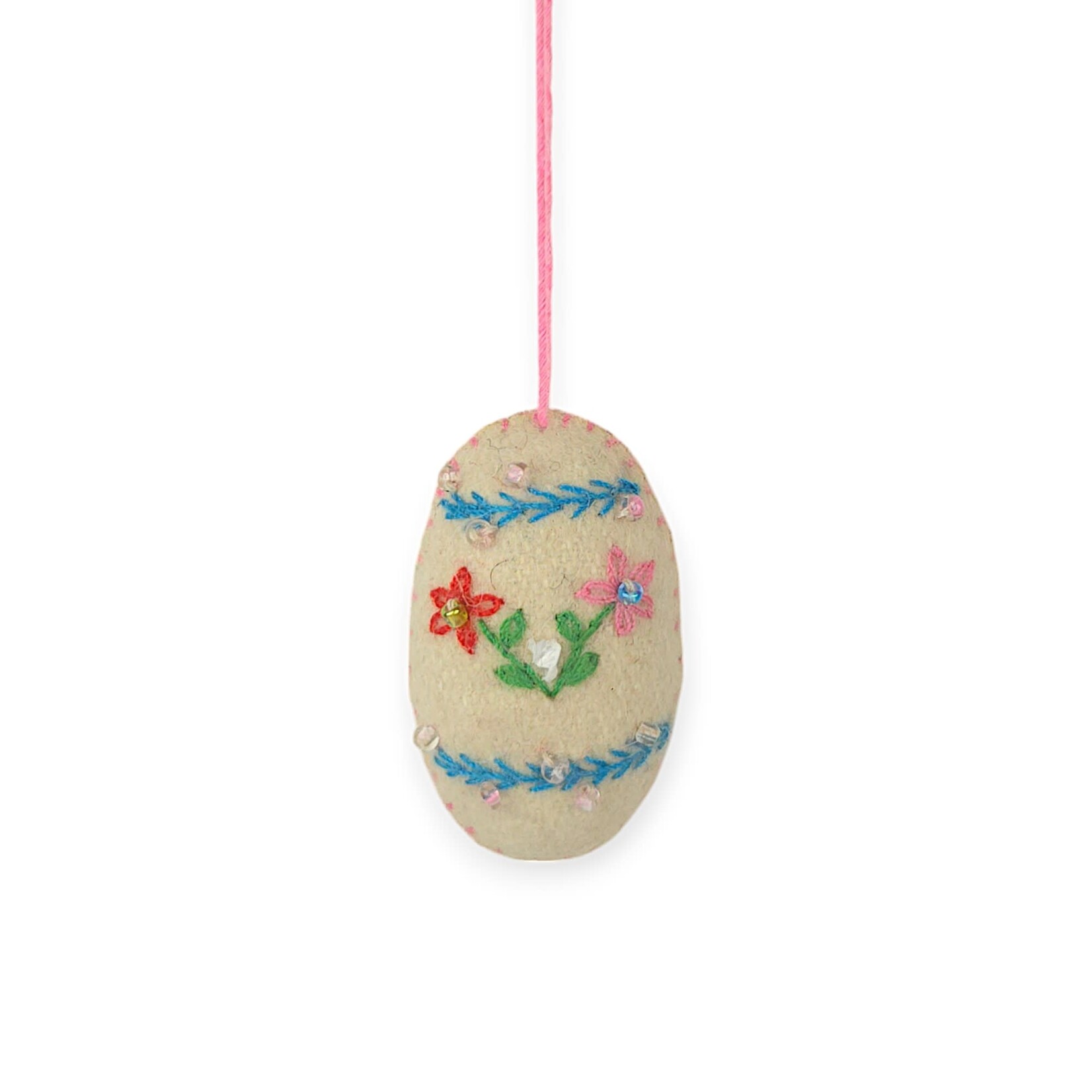 Stitch By Stitch White Egg with Flowers Ornament