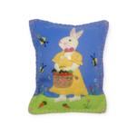 Stitch By Stitch Blue Pillow with Rabbit in Yellow