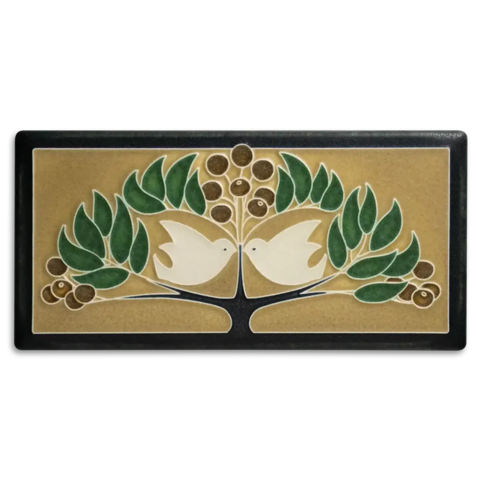 Motawi Tileworks Lovebirds Tile Green Oak