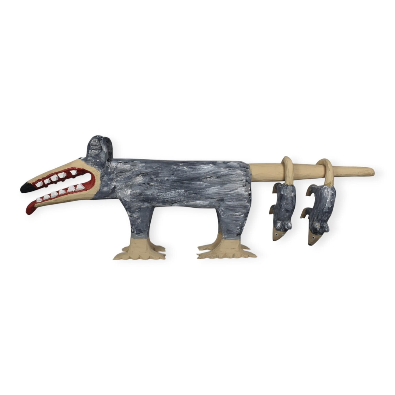 Minnie Adkins Carved Wood Opossum & Babies