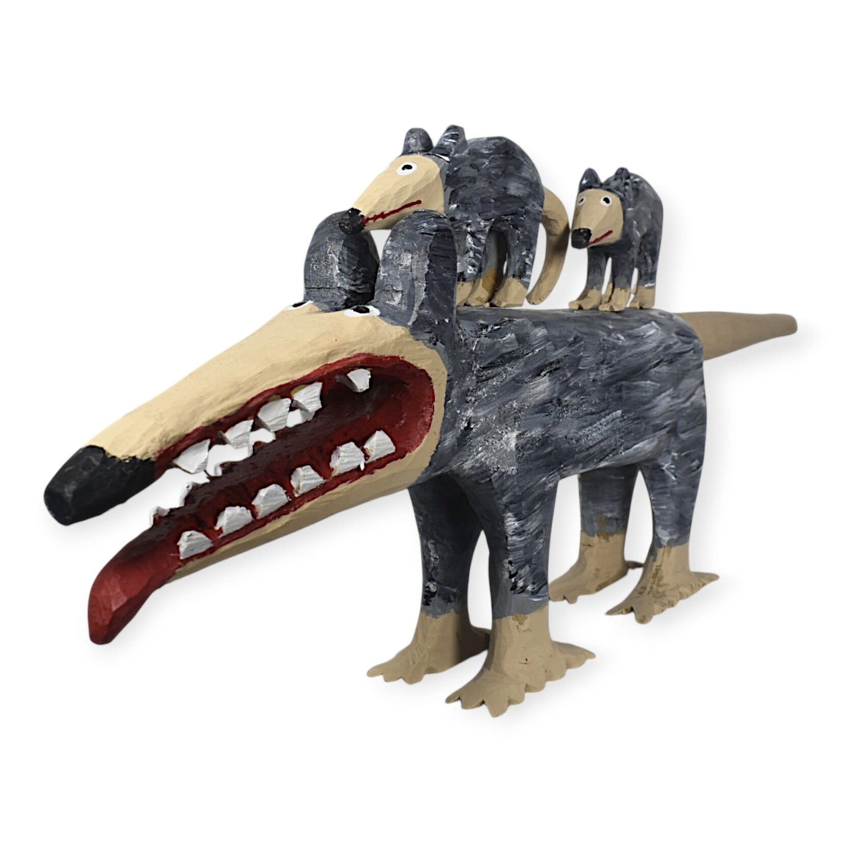 Minnie Adkins Carved Wood Opossum & Babies