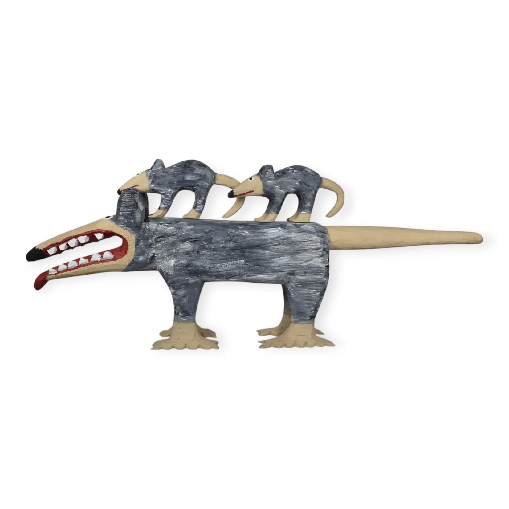 Minnie Adkins Carved Wood Opossum & Babies