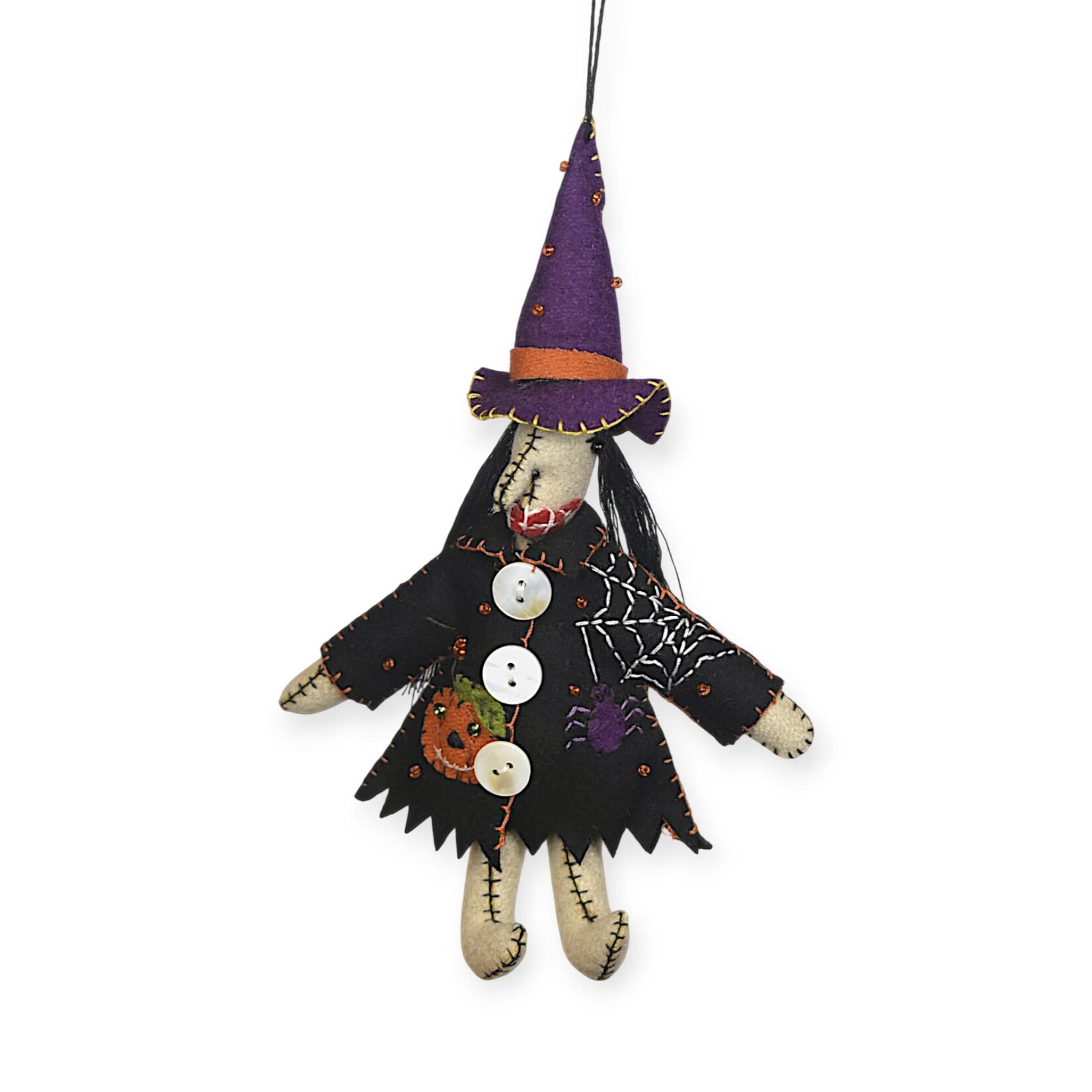 Stitch By Stitch Beige Witch w/ Black Coat Ornament