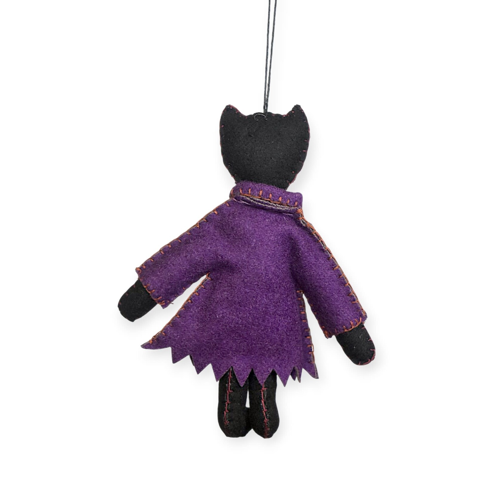 Stitch By Stitch Black Cat Purple Coat Ornament