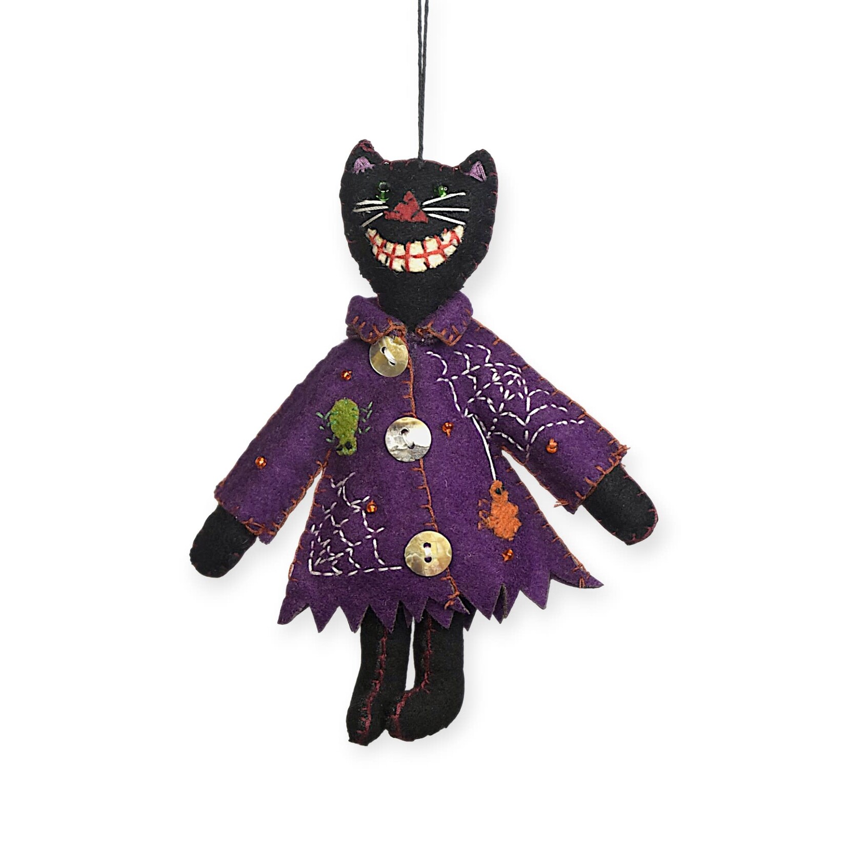 Stitch By Stitch Black Cat Purple Coat Ornament
