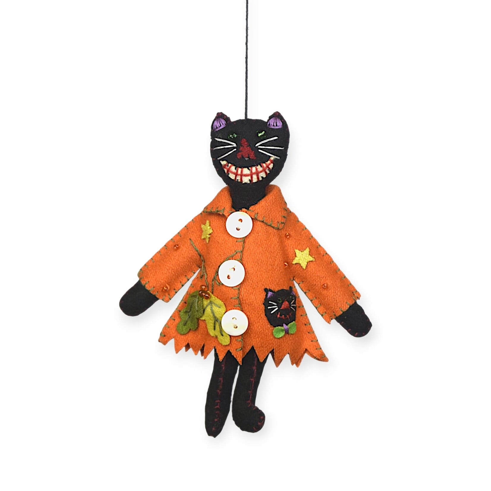Stitch By Stitch Black Cat Orange Coat Orn