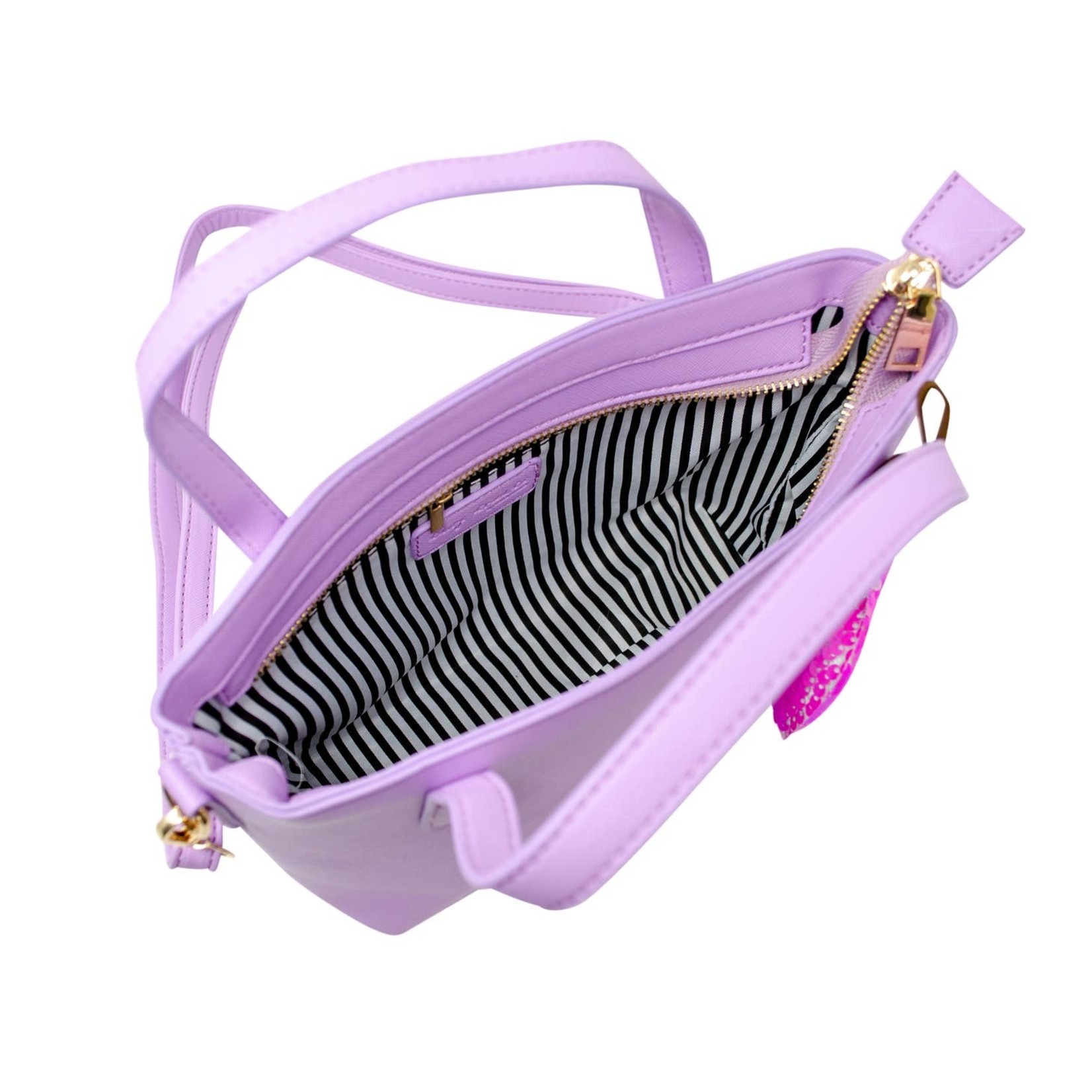 tiny treats purple leather tote bag
