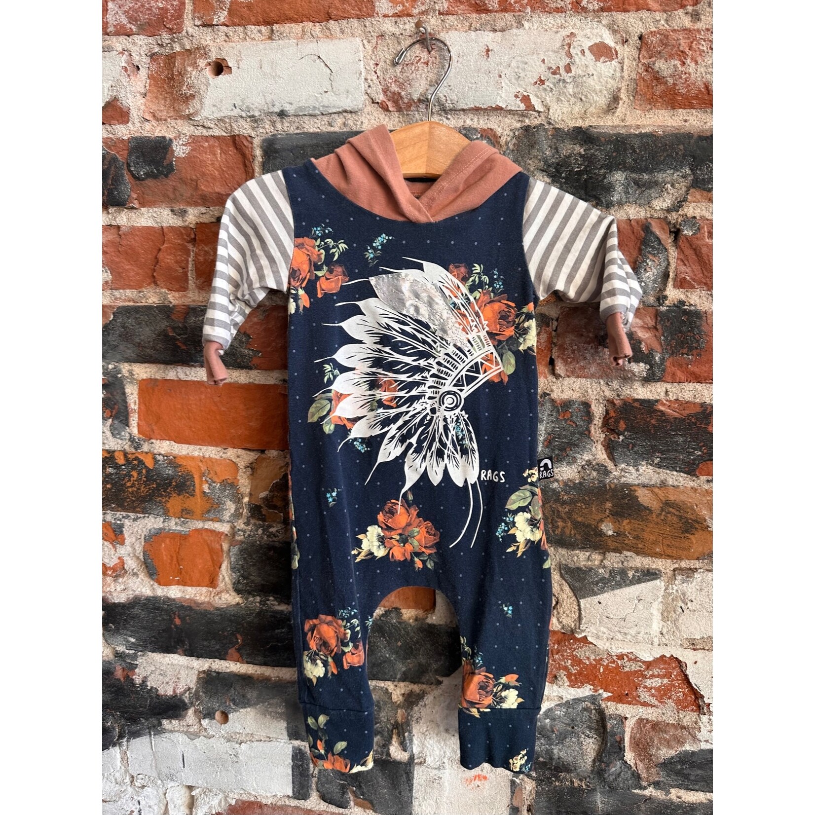 rags rags floral hooded romper - 3-6 mo