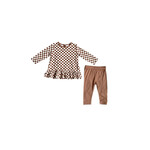 baby sprouts tan checkered peplum set