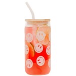 sweet water decor smiley glass with straw & lid