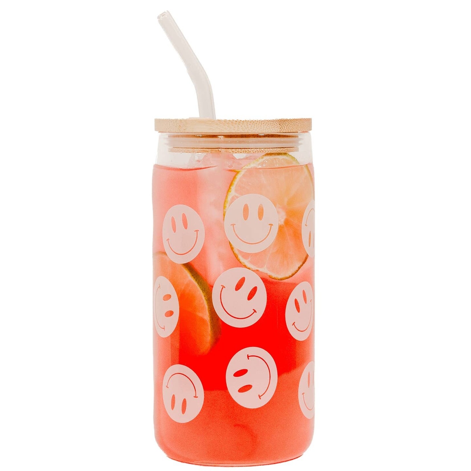 sweet water decor smiley glass with straw & lid