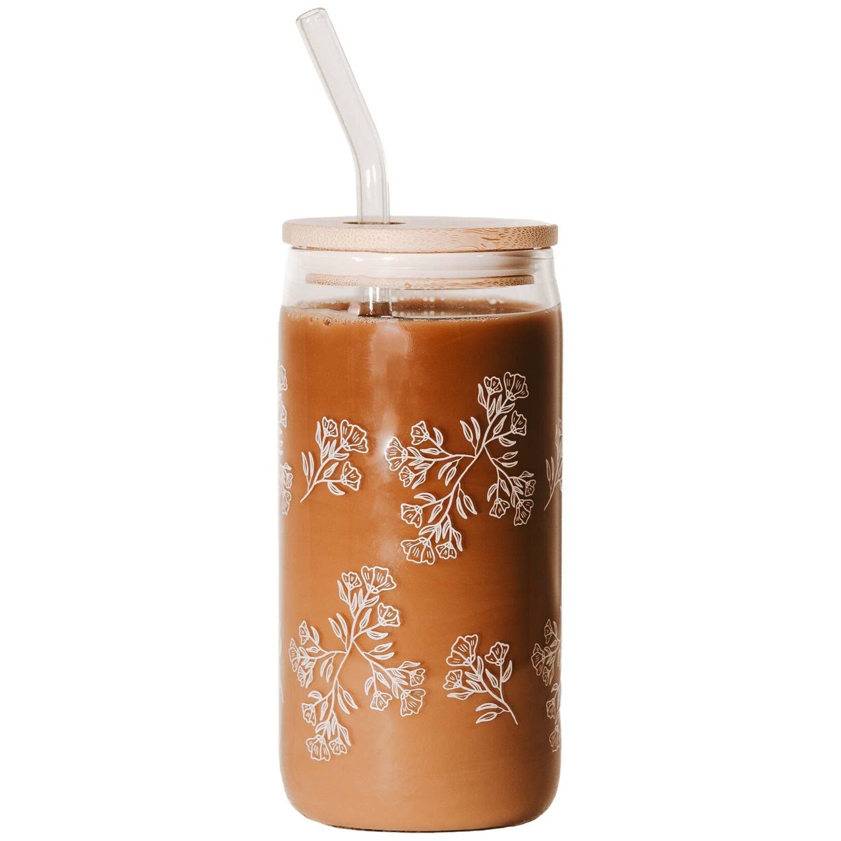sweet water decor white floral glass with straw & lid
