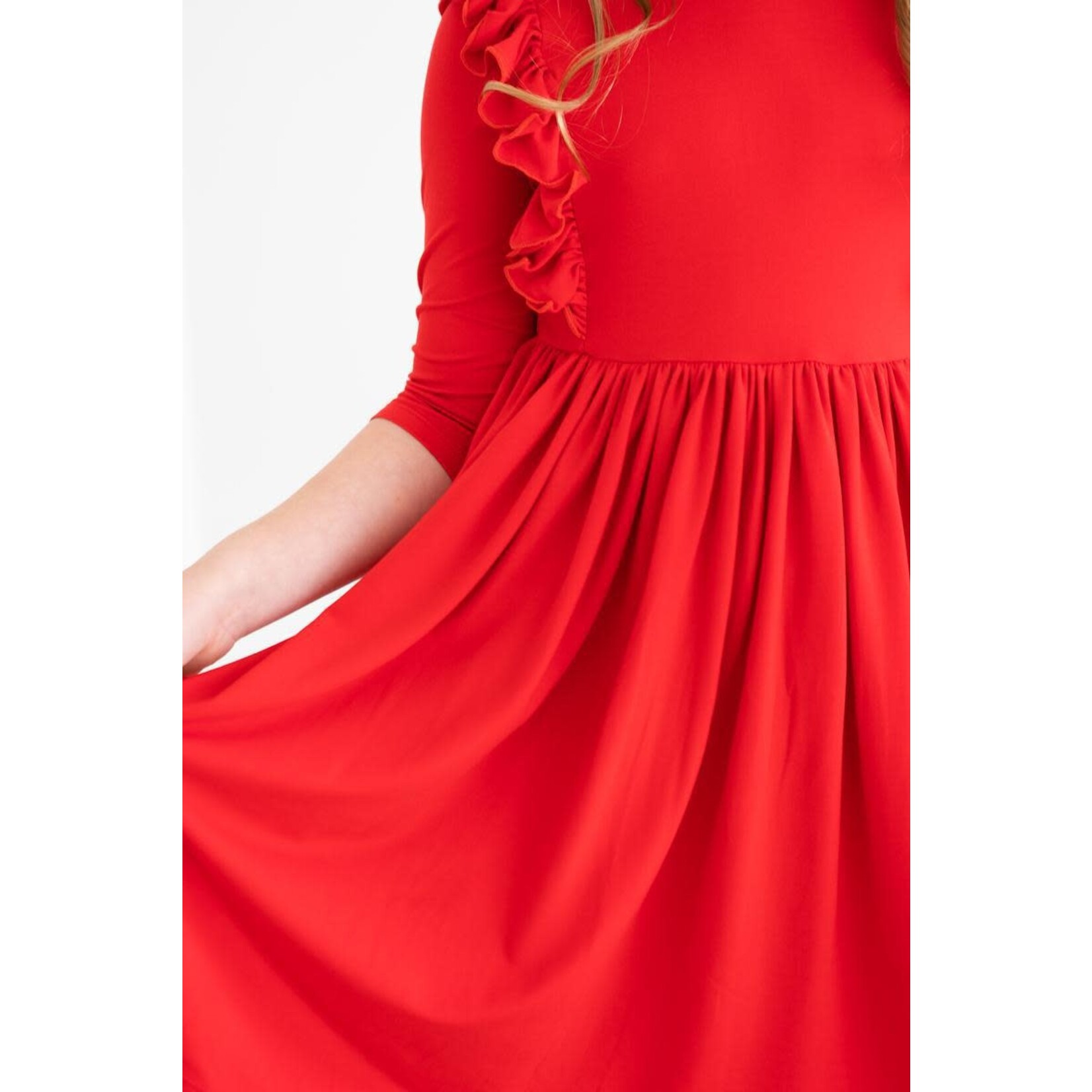 mila & rose red ruffle twirl dress