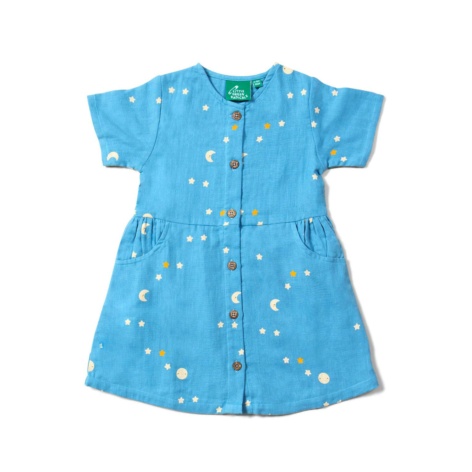 little green radicals moon & stars blue button dress