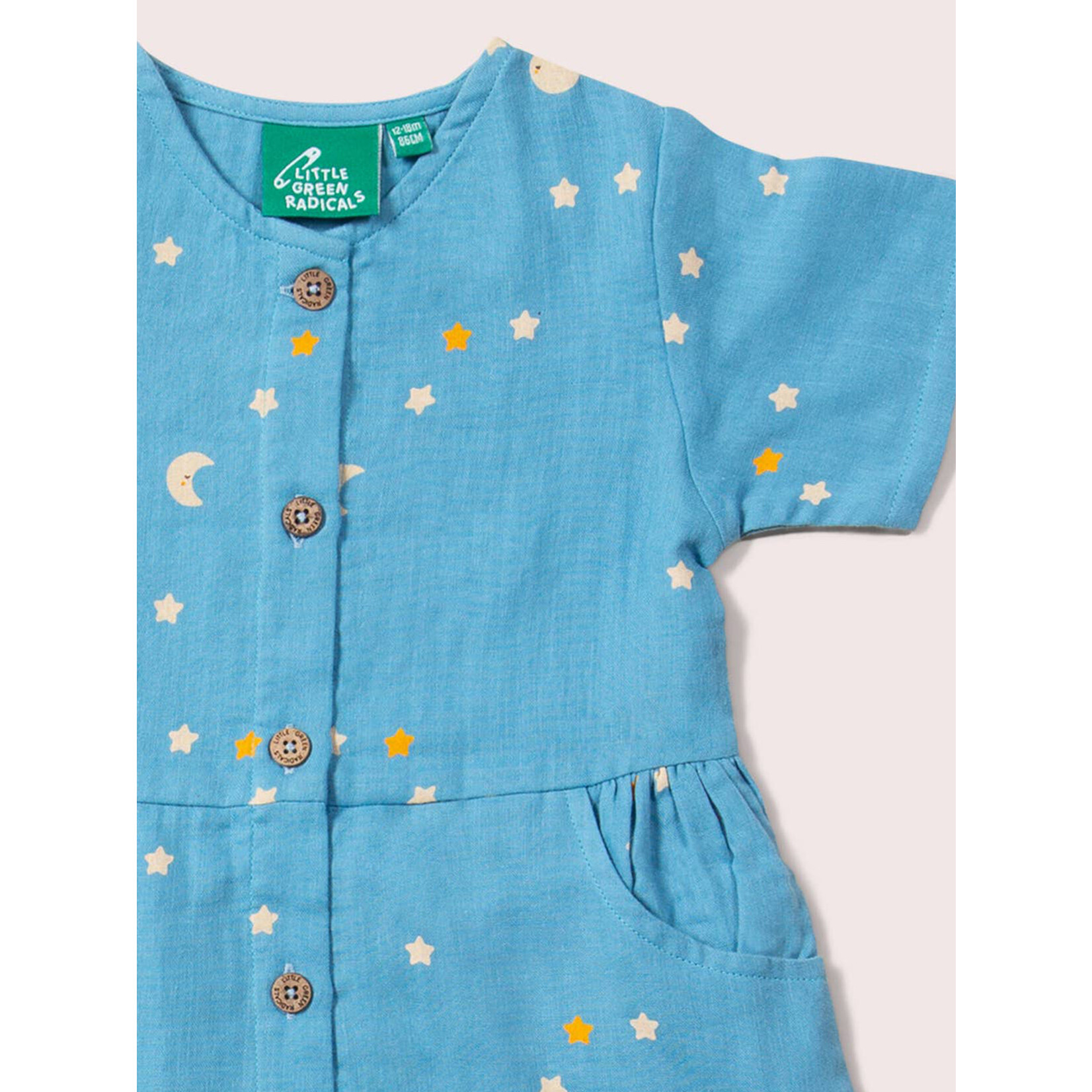 little green radicals moon & stars blue button dress