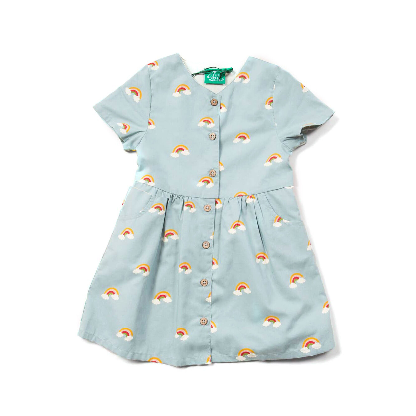 little green radicals blue rainbow button dress