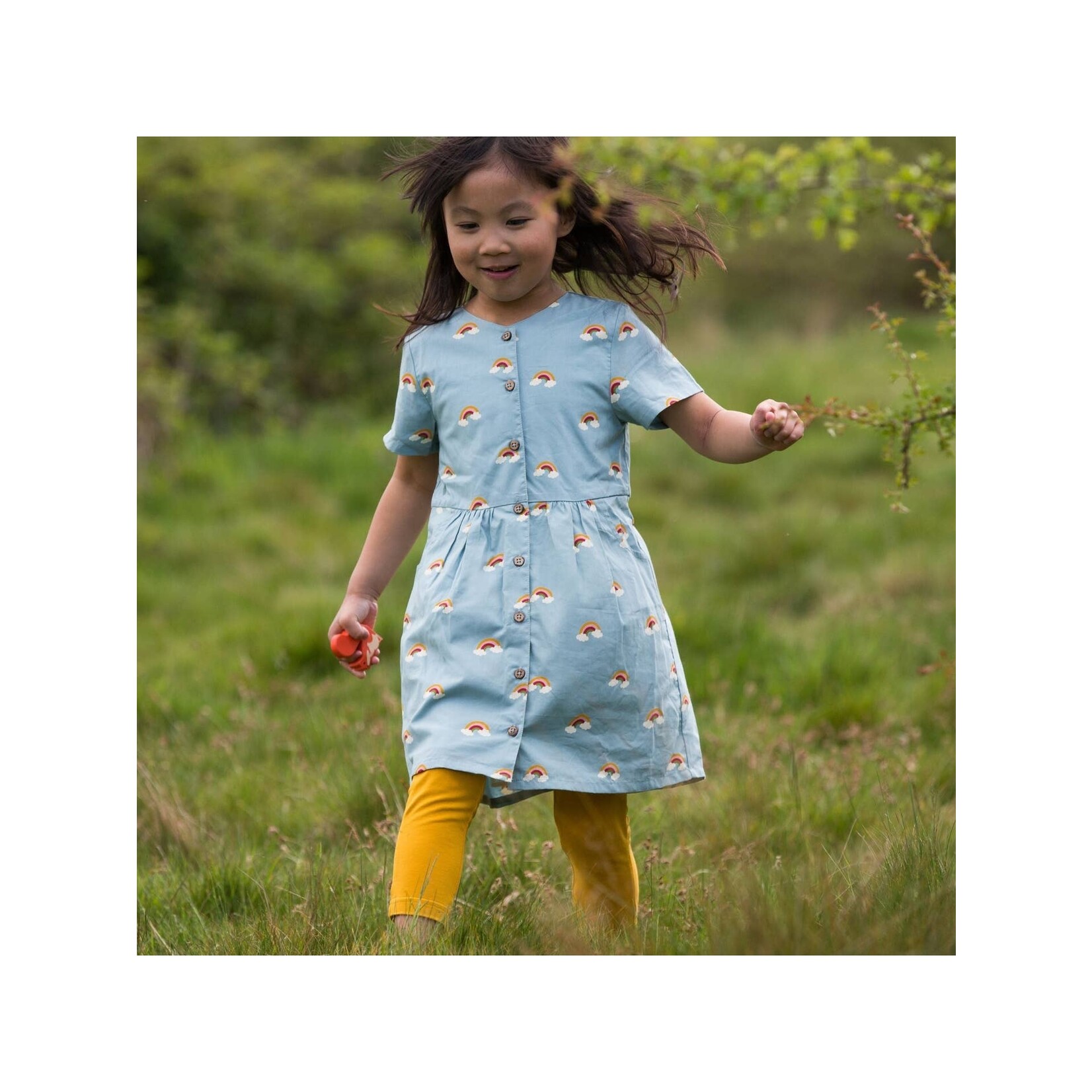 little green radicals blue rainbow button dress
