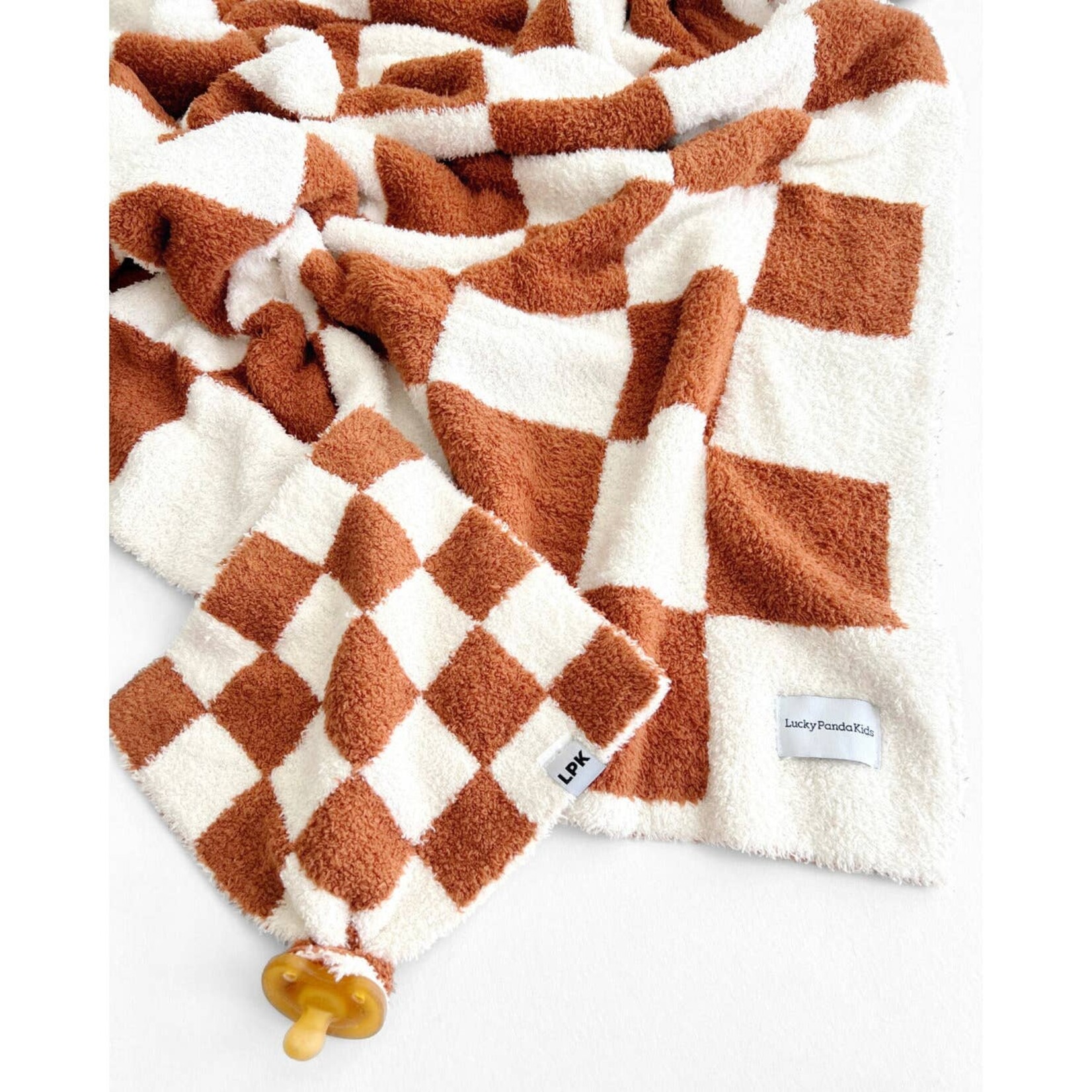 lucky panda kids copper checked baby blanket