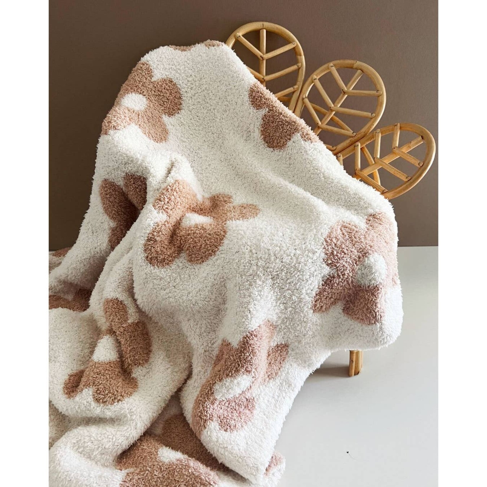 lucky panda kids tan flower baby blanket