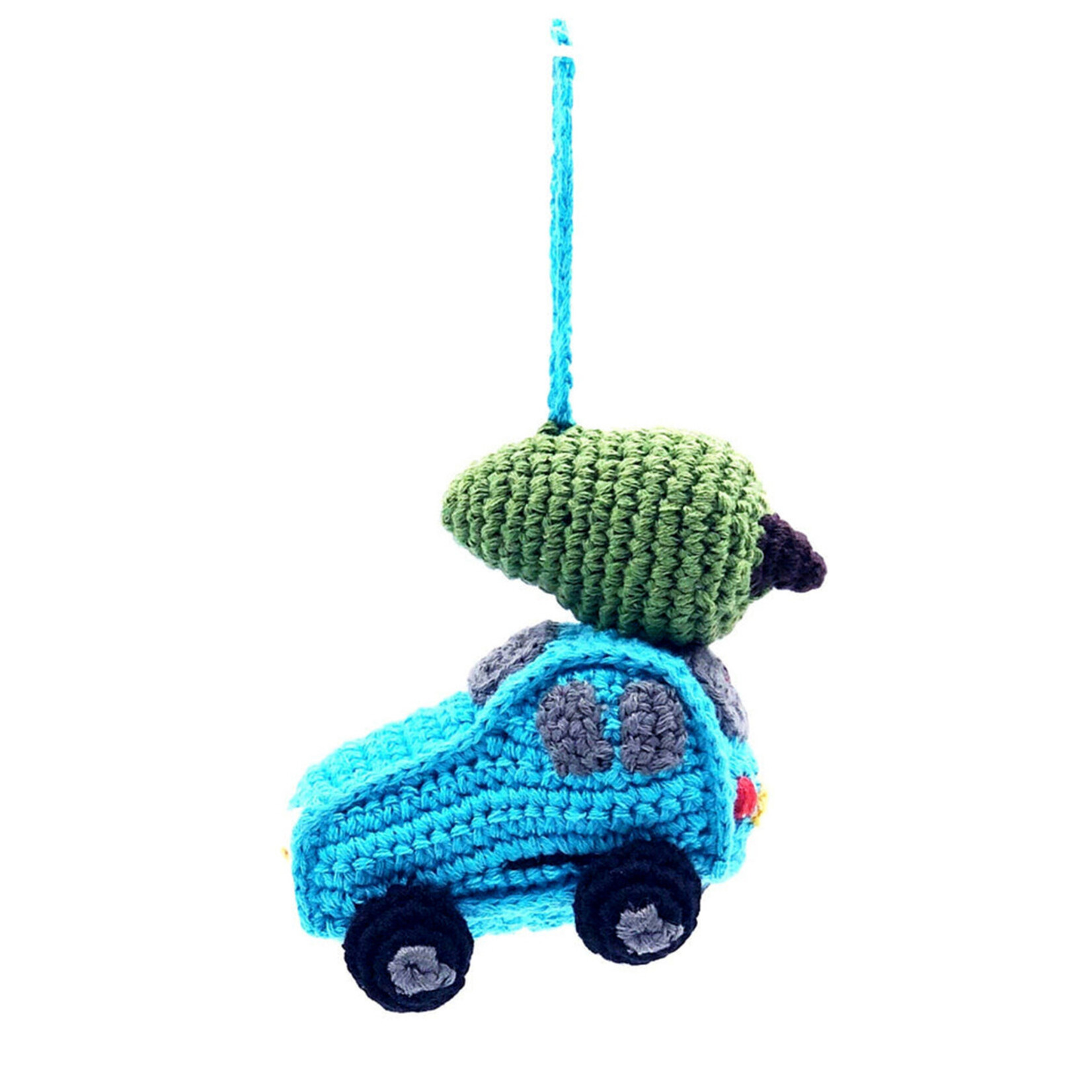 pebble car with christmas tree ornament