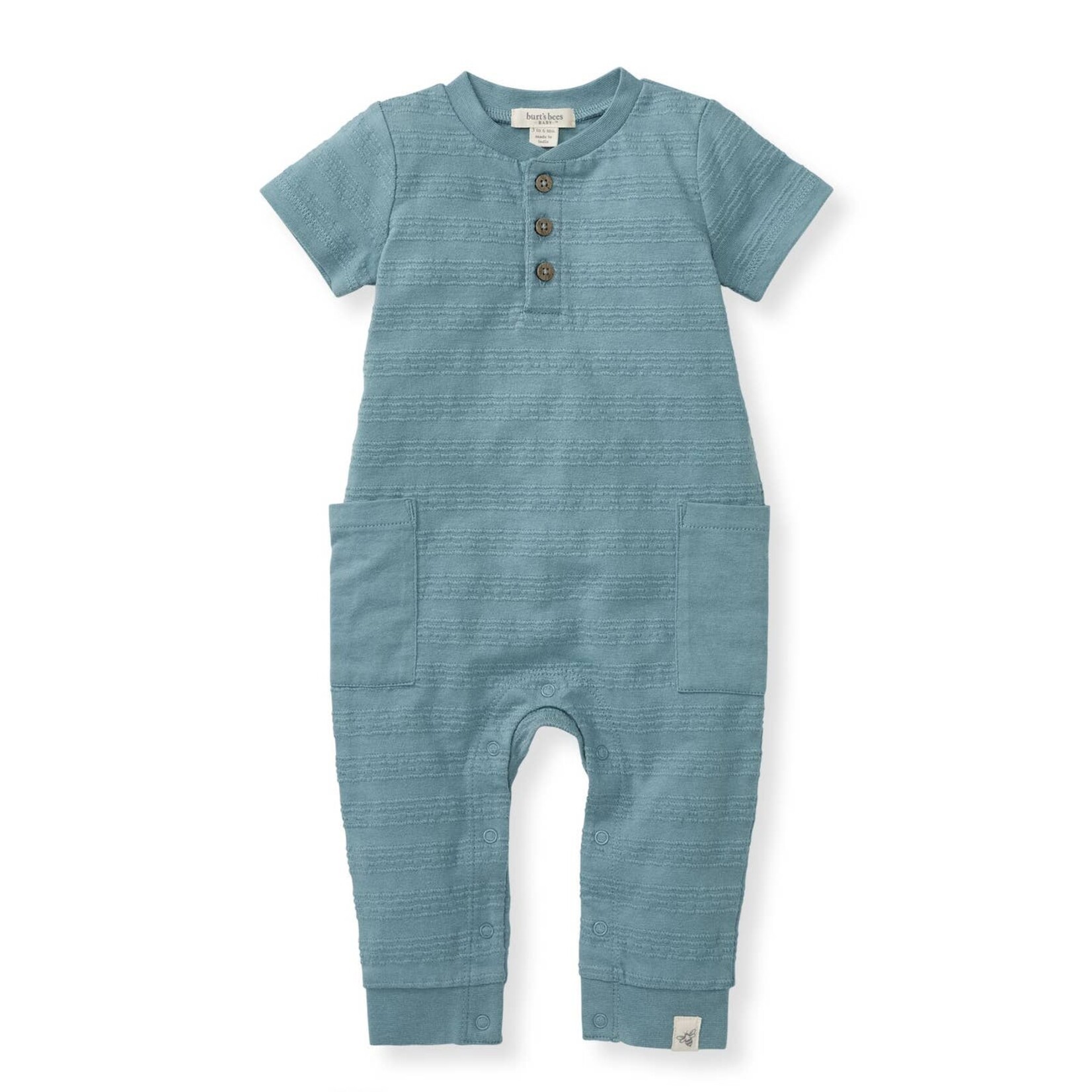 burt's bees blue short sleeve jumpsuit