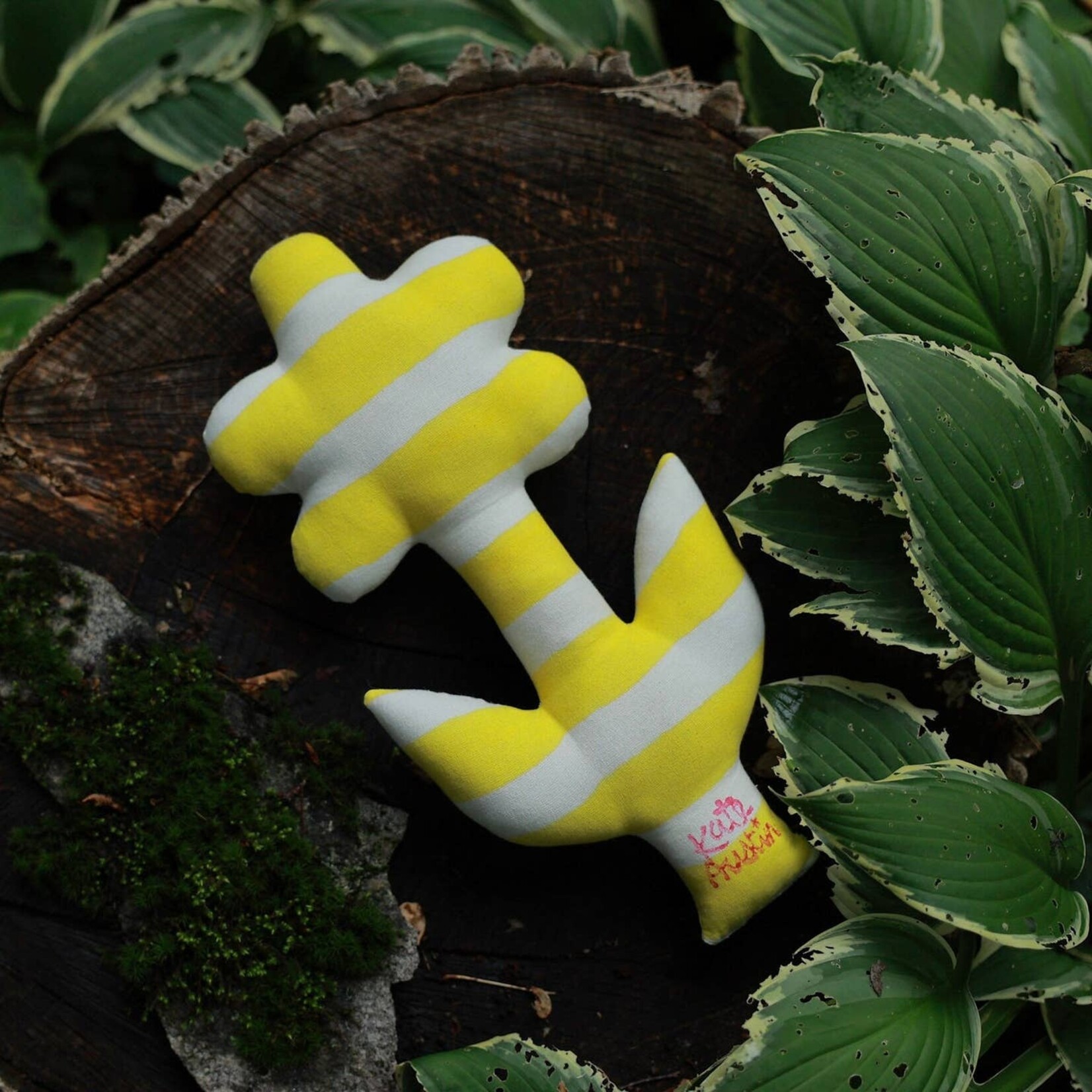 kate austin designs yellow stripe flower pillow