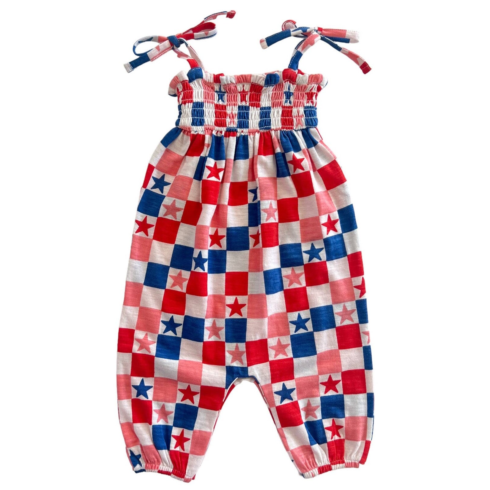 SIIX pink star checkerboard jumpsuit - 4th of july - 2 yr