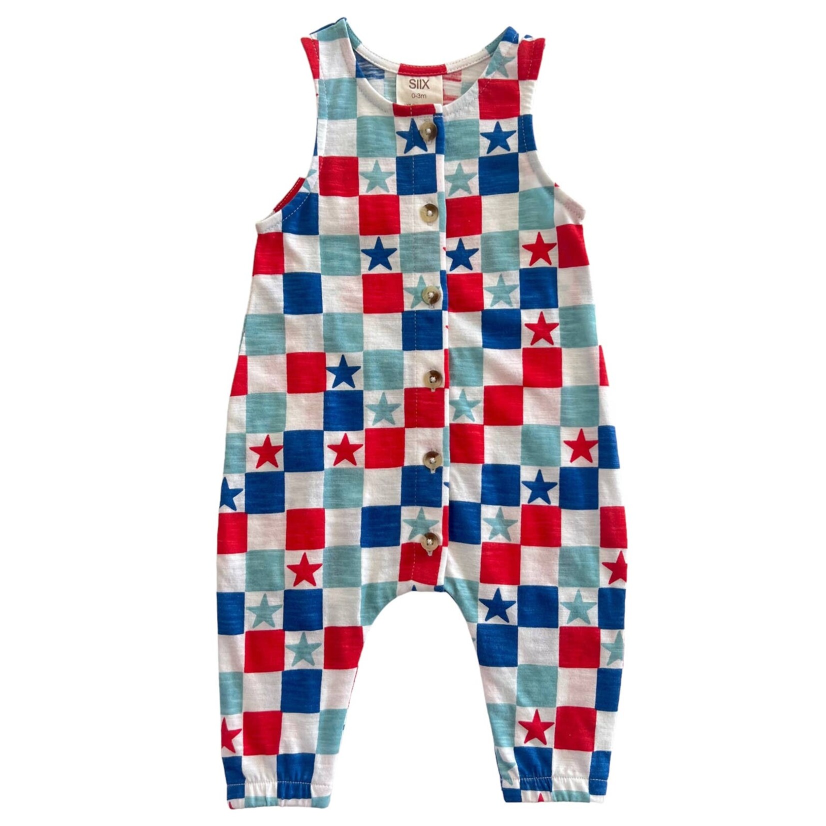SIIX blue star checkerboard romper