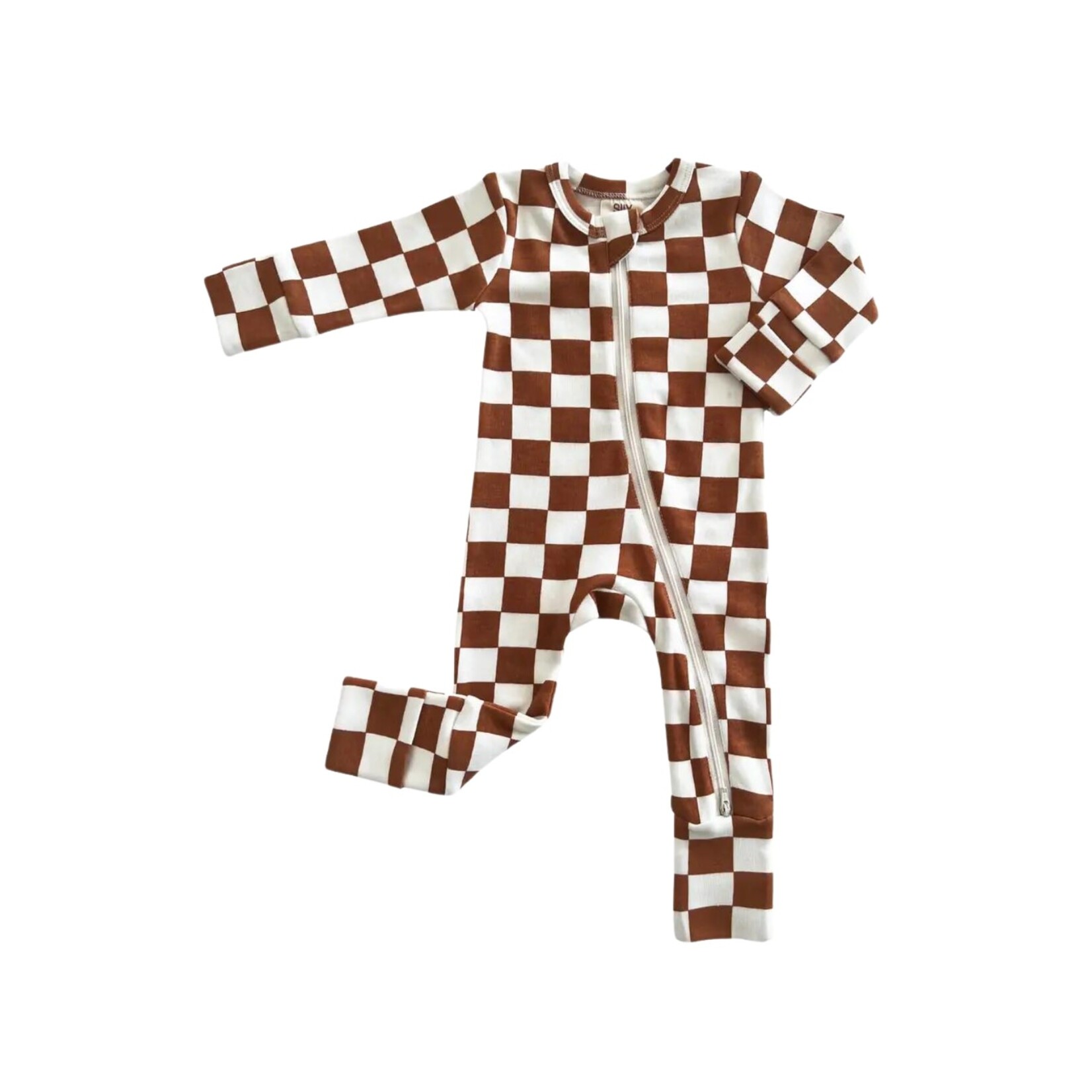 SIIX brown checkerboard footie - 3-6 mo