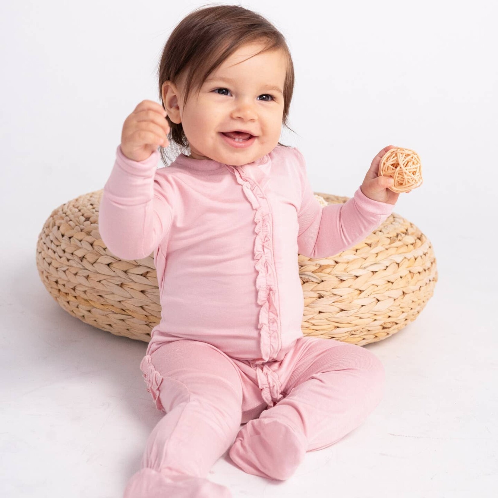 silkberry baby pink ruffle sleeper