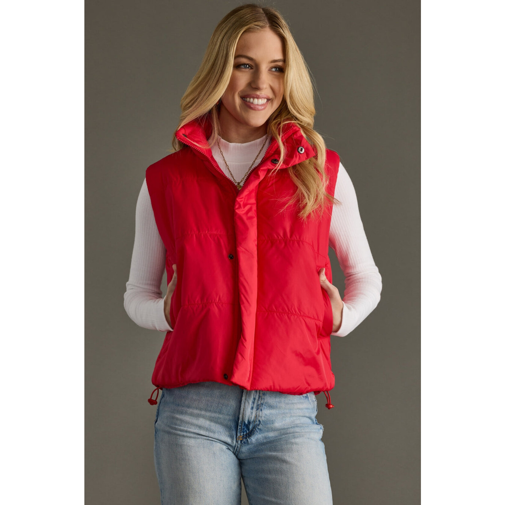 panache apparel red puffy vest