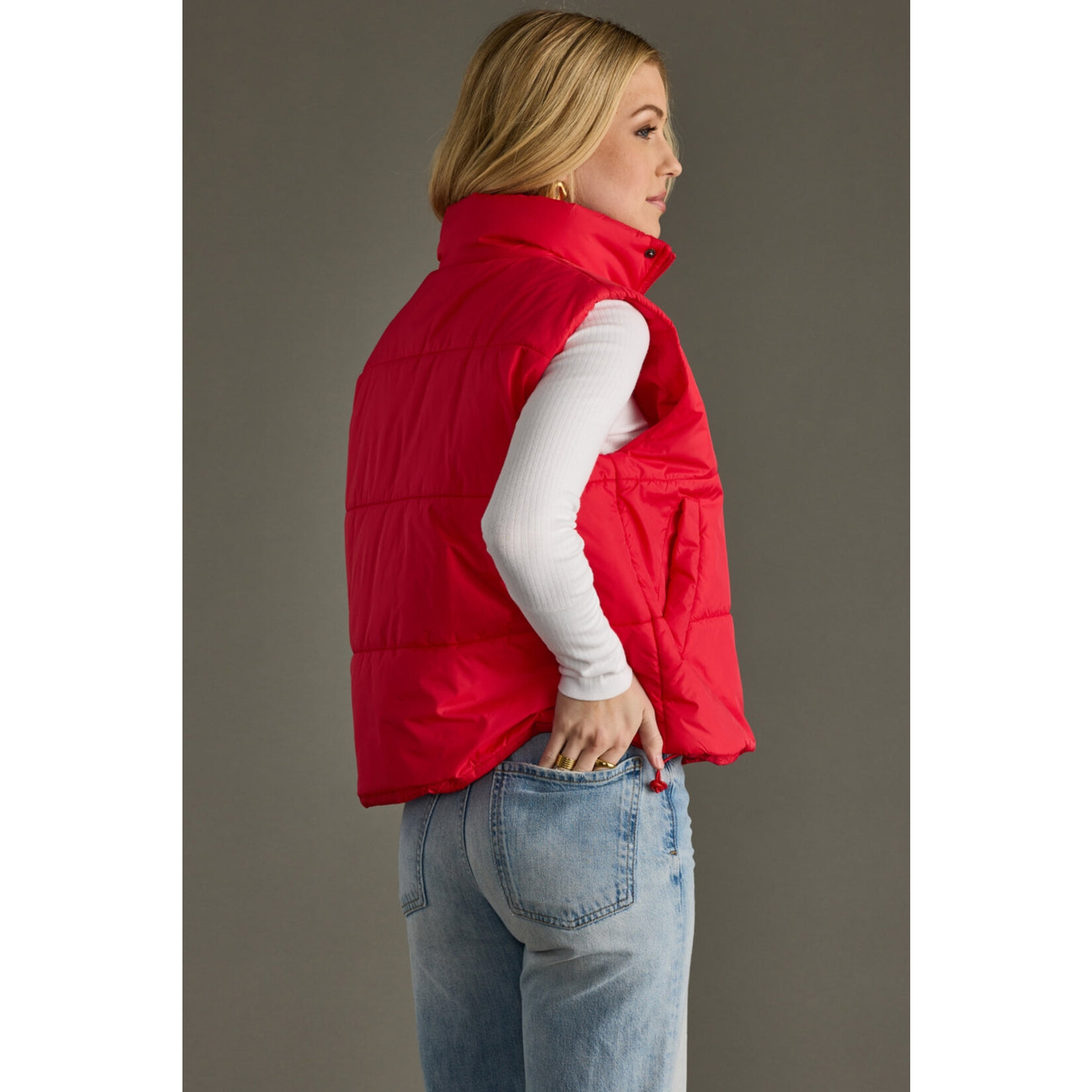 panache apparel red puffy vest