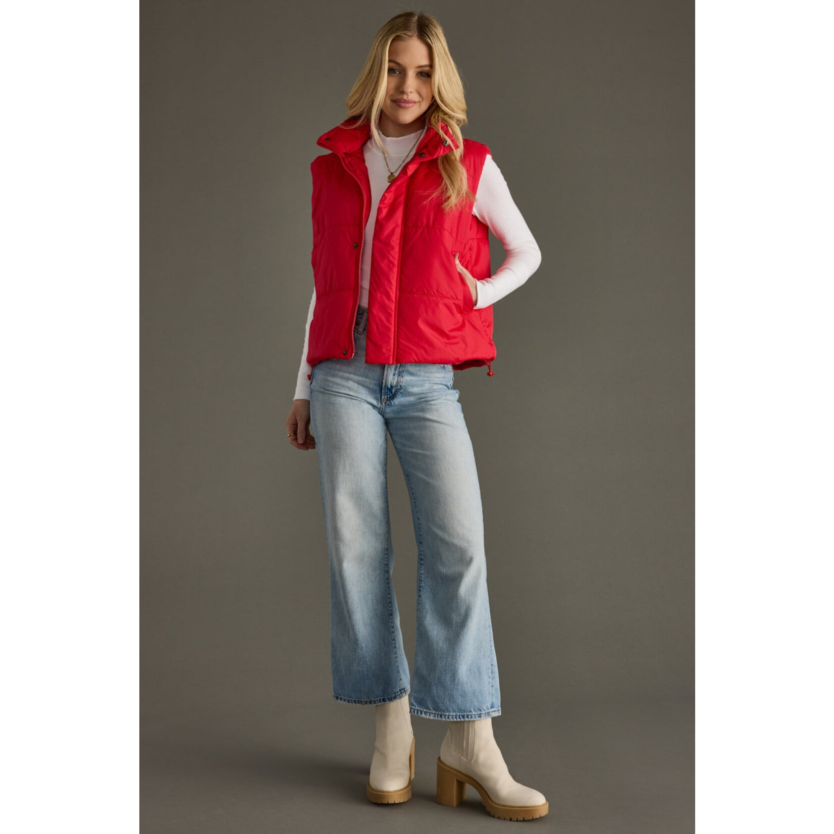 panache apparel red puffy vest