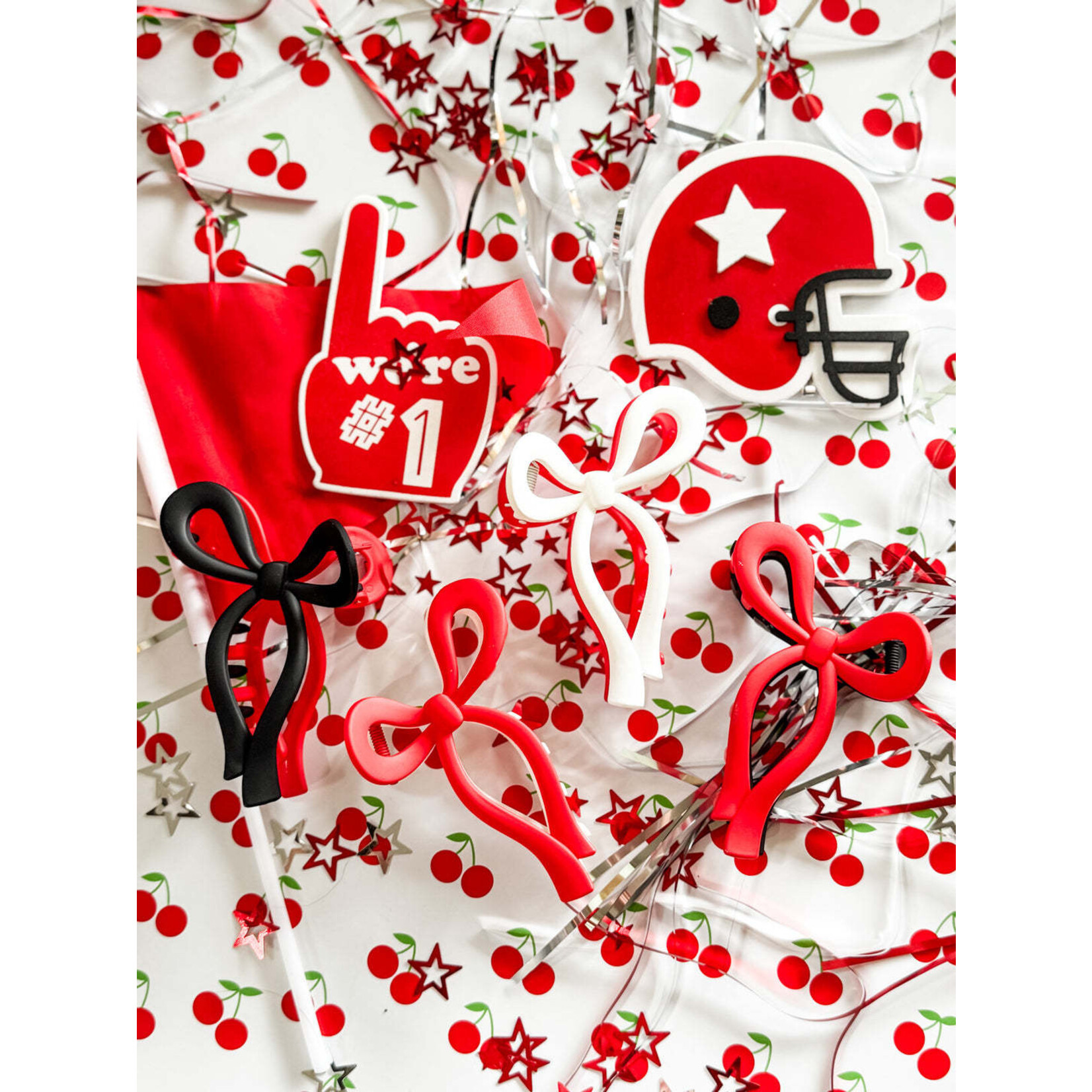 ruby red co. red & white bow clip