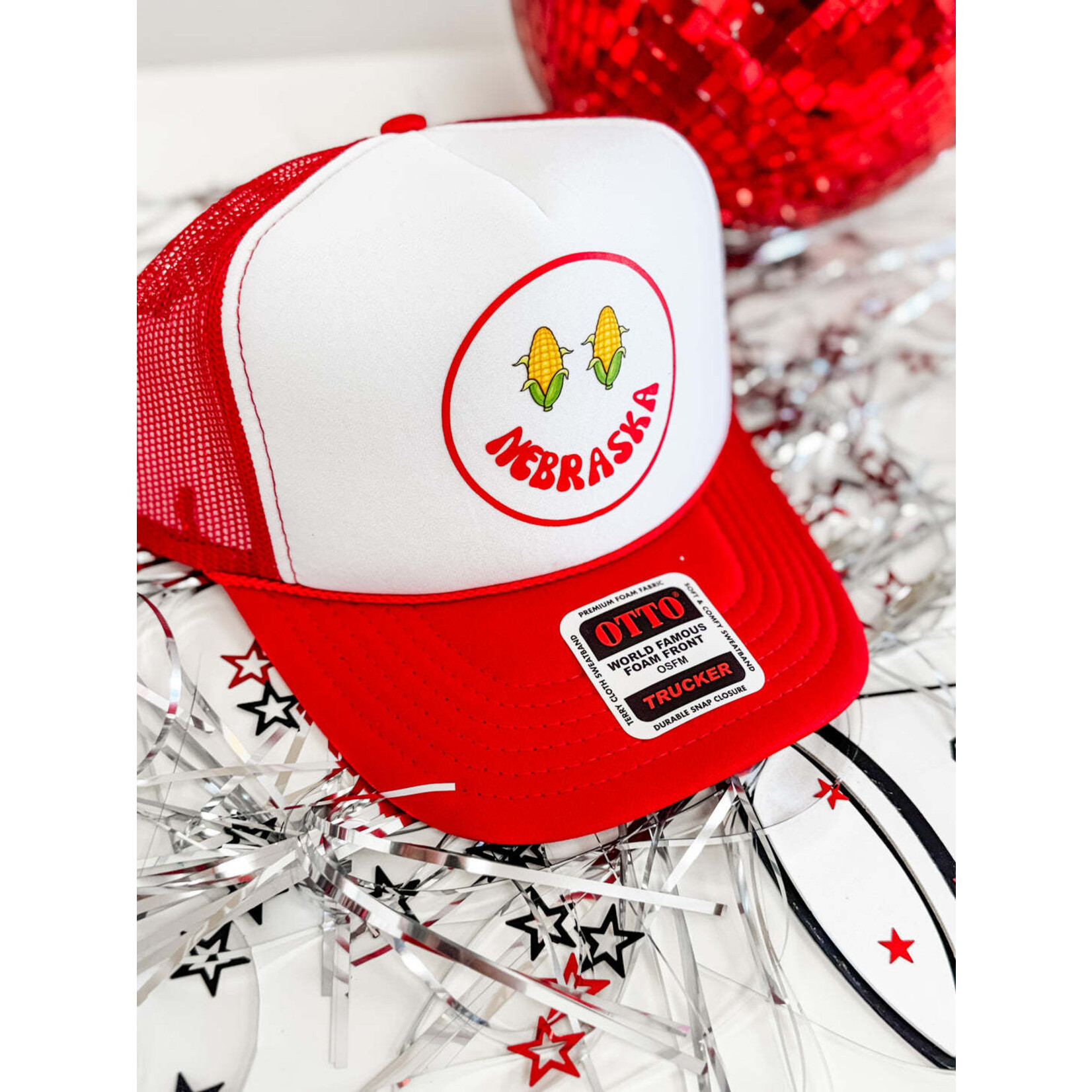 ruby red co. NE corn smile trucker hat