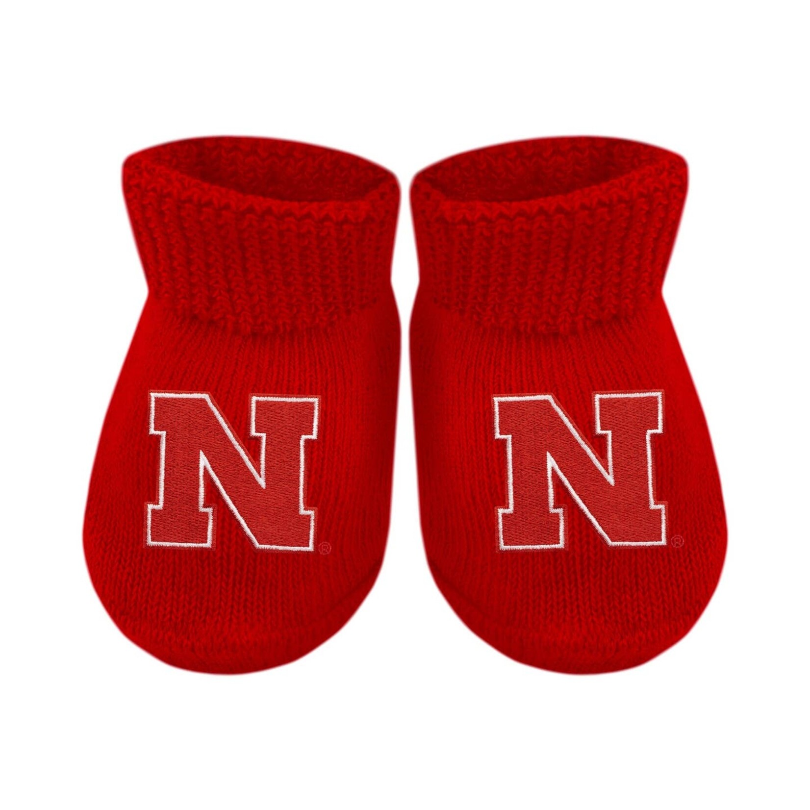 creative knitwear red NEBRASKA newborn booties