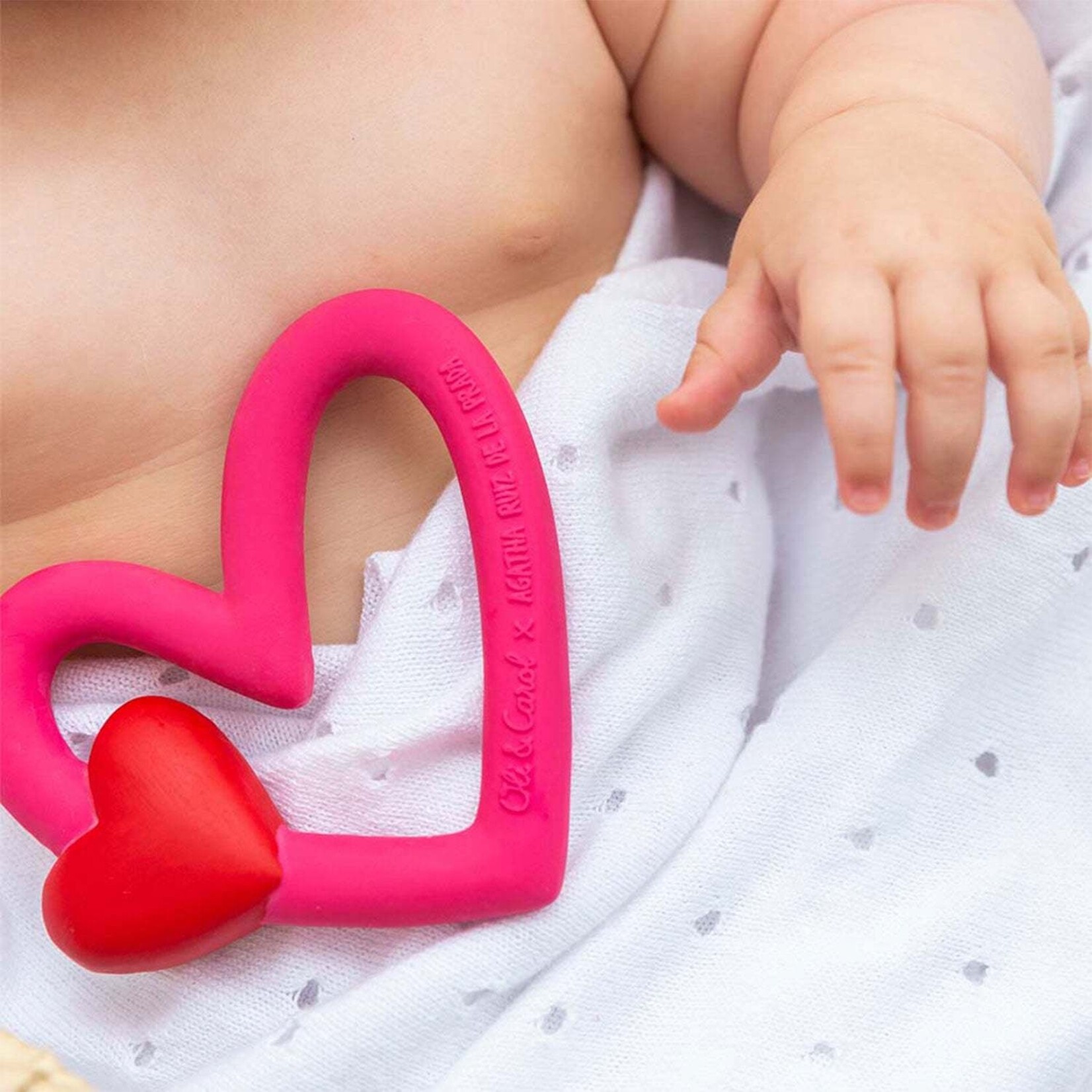 oli & carol pink and red heart teething bracelet