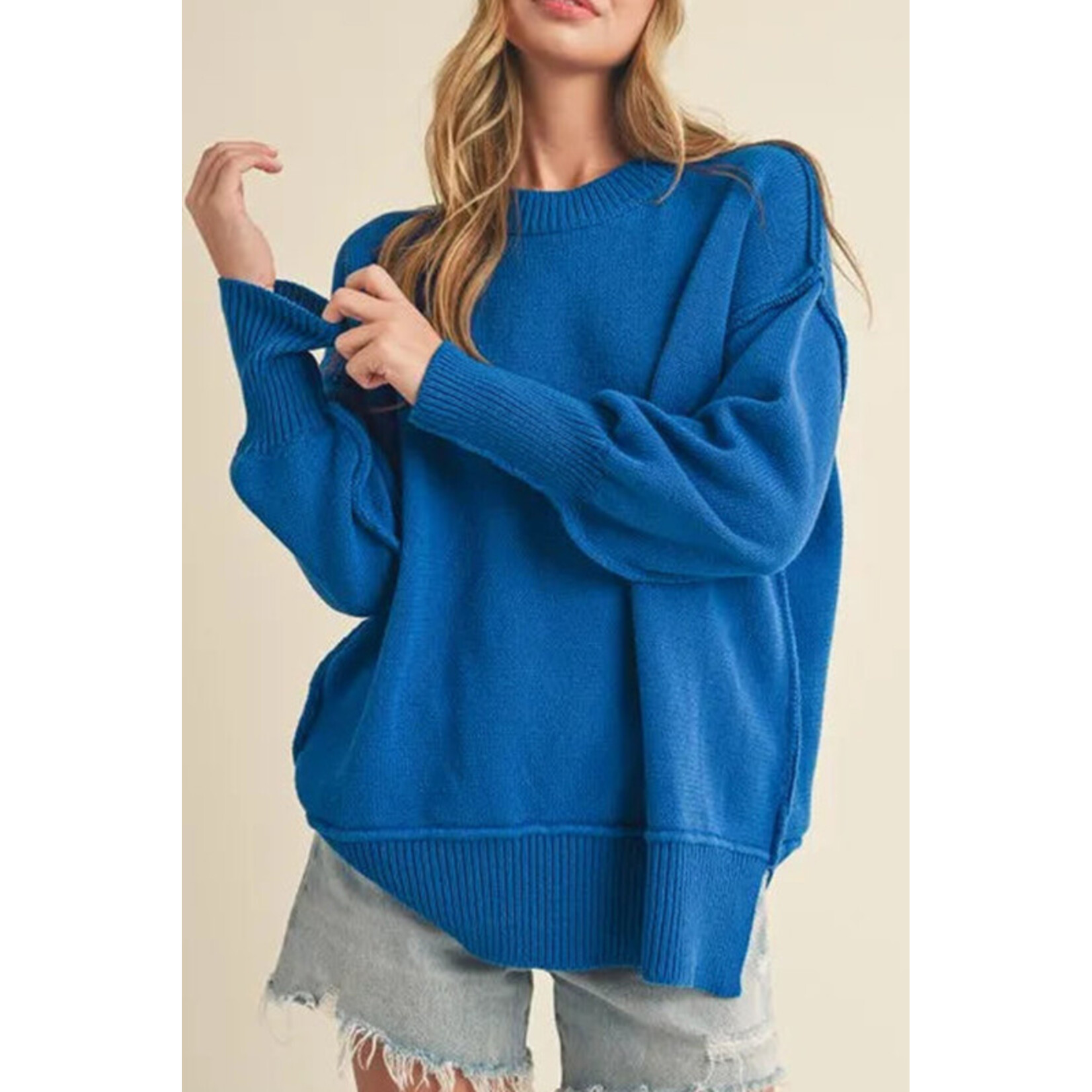 aemi + co cobalt blue sweater