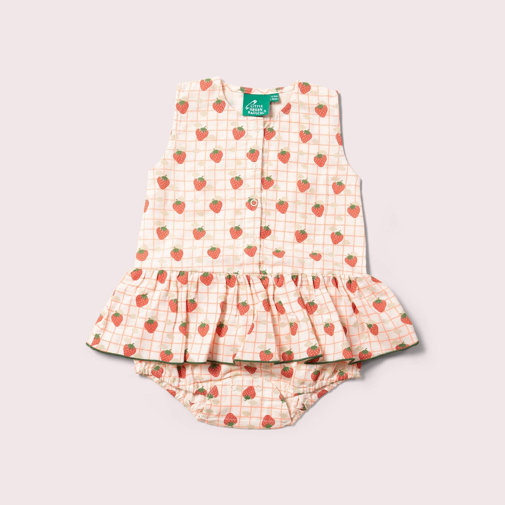 little green radicals strawberry ruffle romper