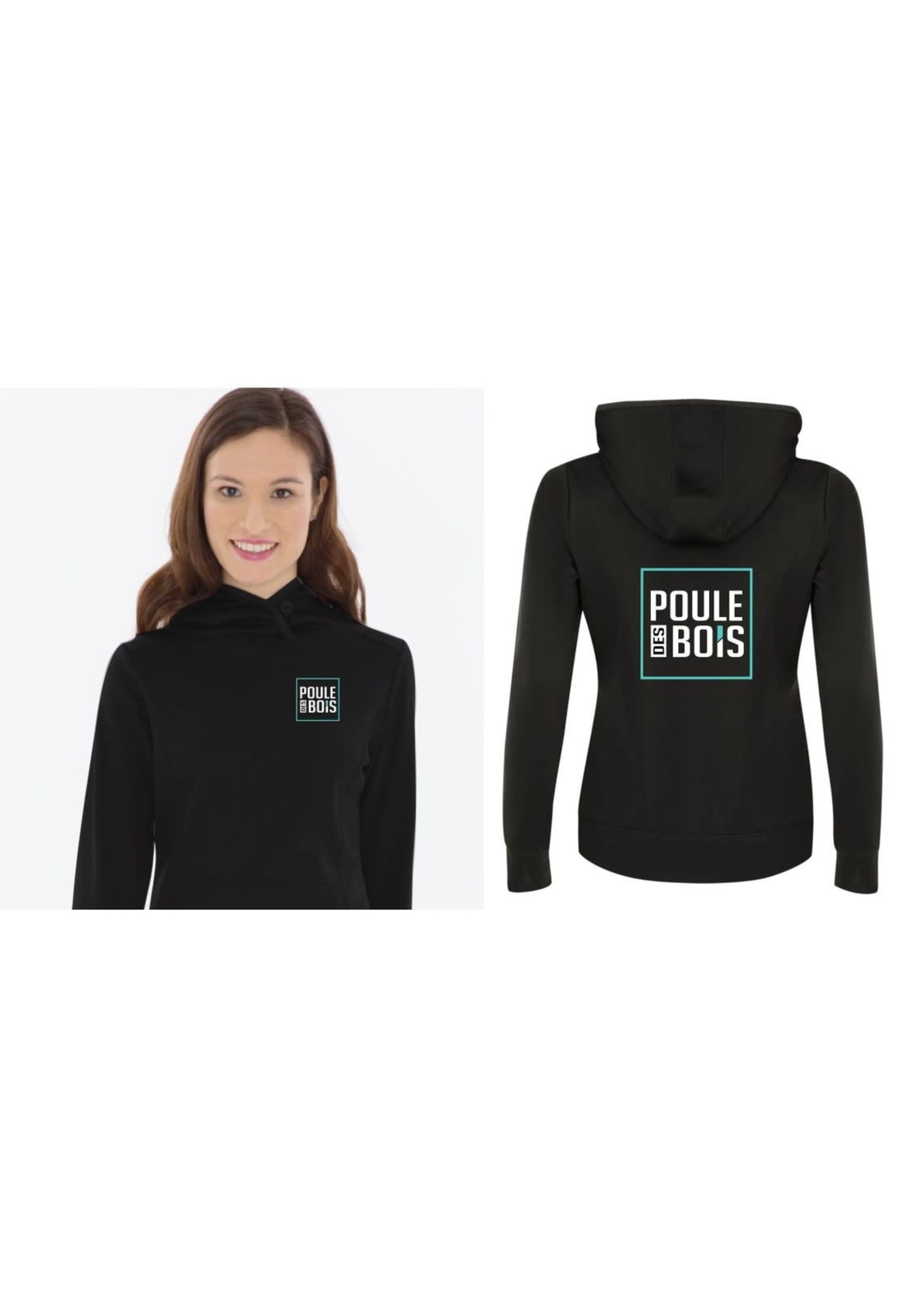 Poule des bois Hoodie noir- LOGO TURQUOISE- poule des bois