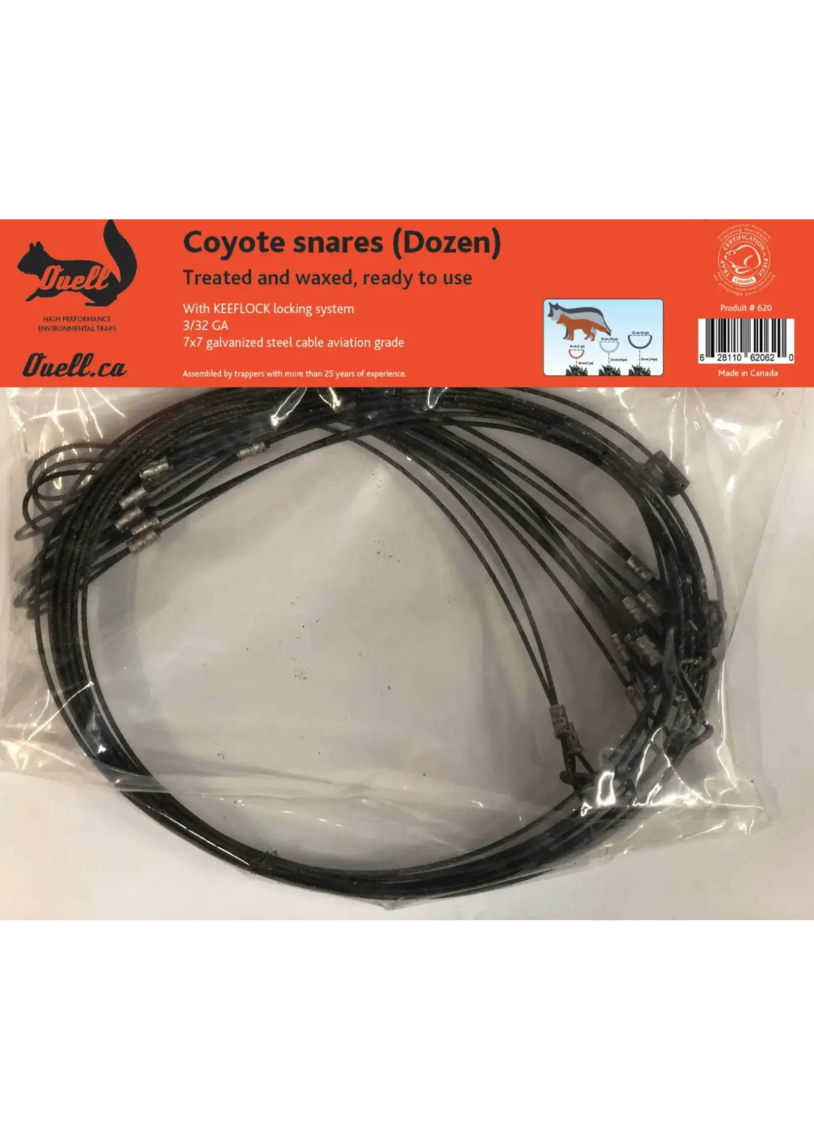 ouell Coyote snares -  keeflock locking system - cable diameter 3/32