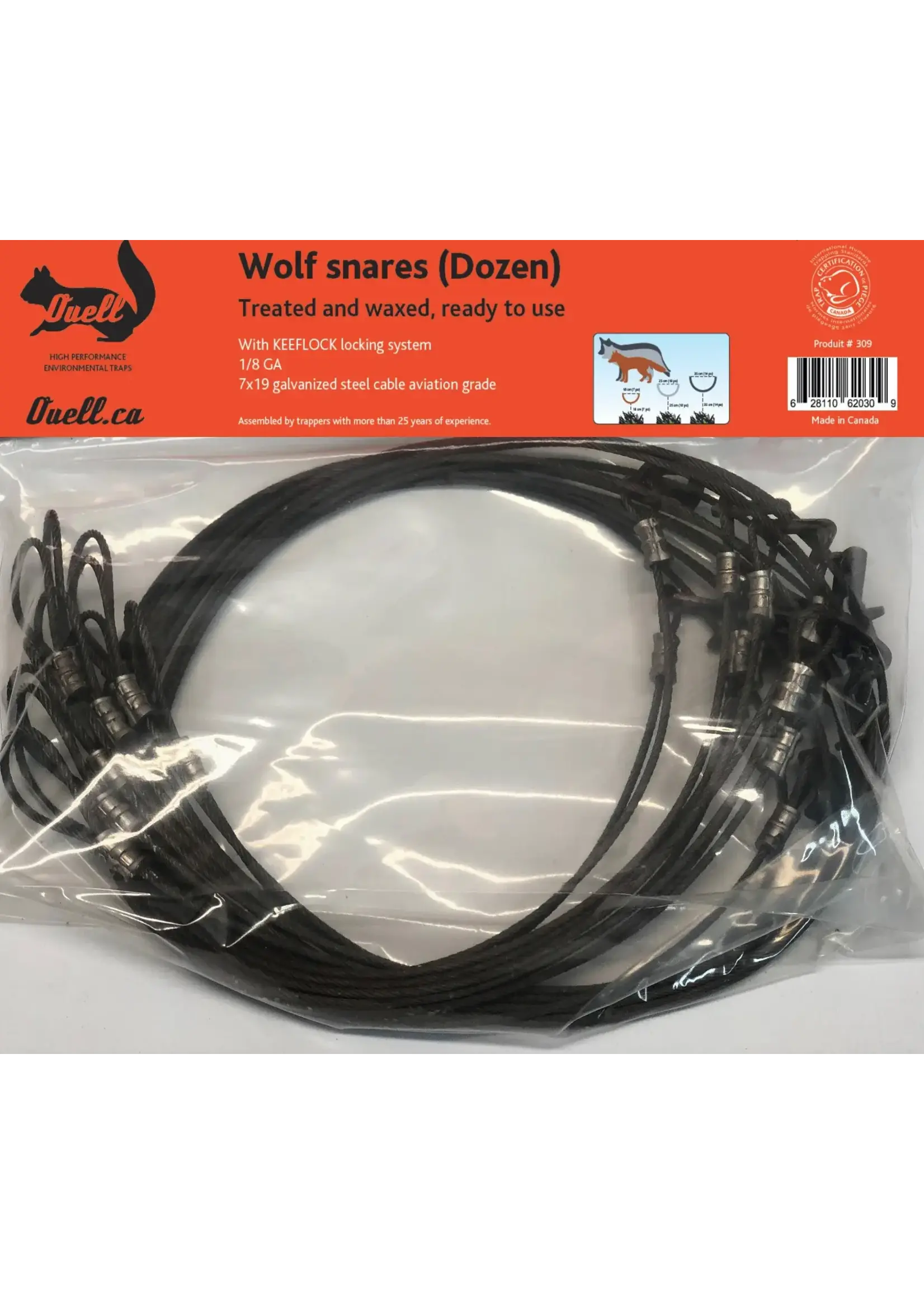 ouell Wolf snares - cable diameter 1/8 - Keeflock locking system