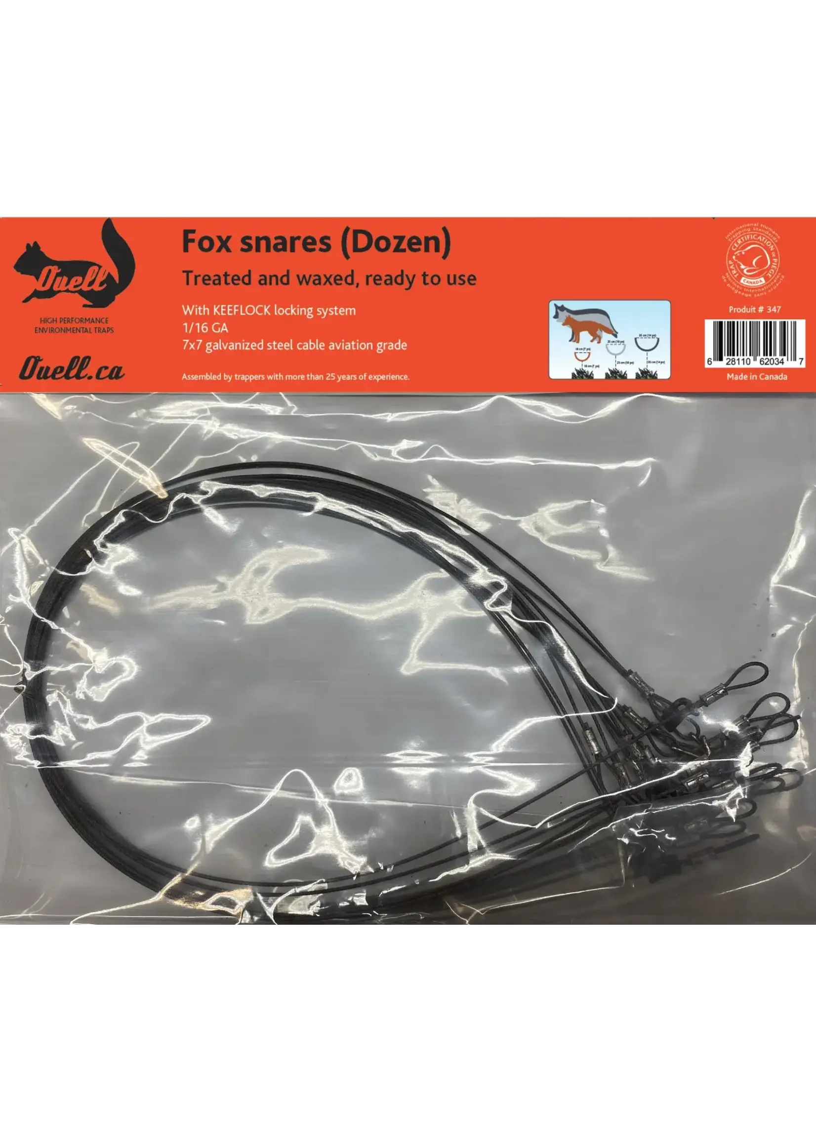 ouell Lynx and fox snares- cable diameter 1/16 - Keeflock locking system